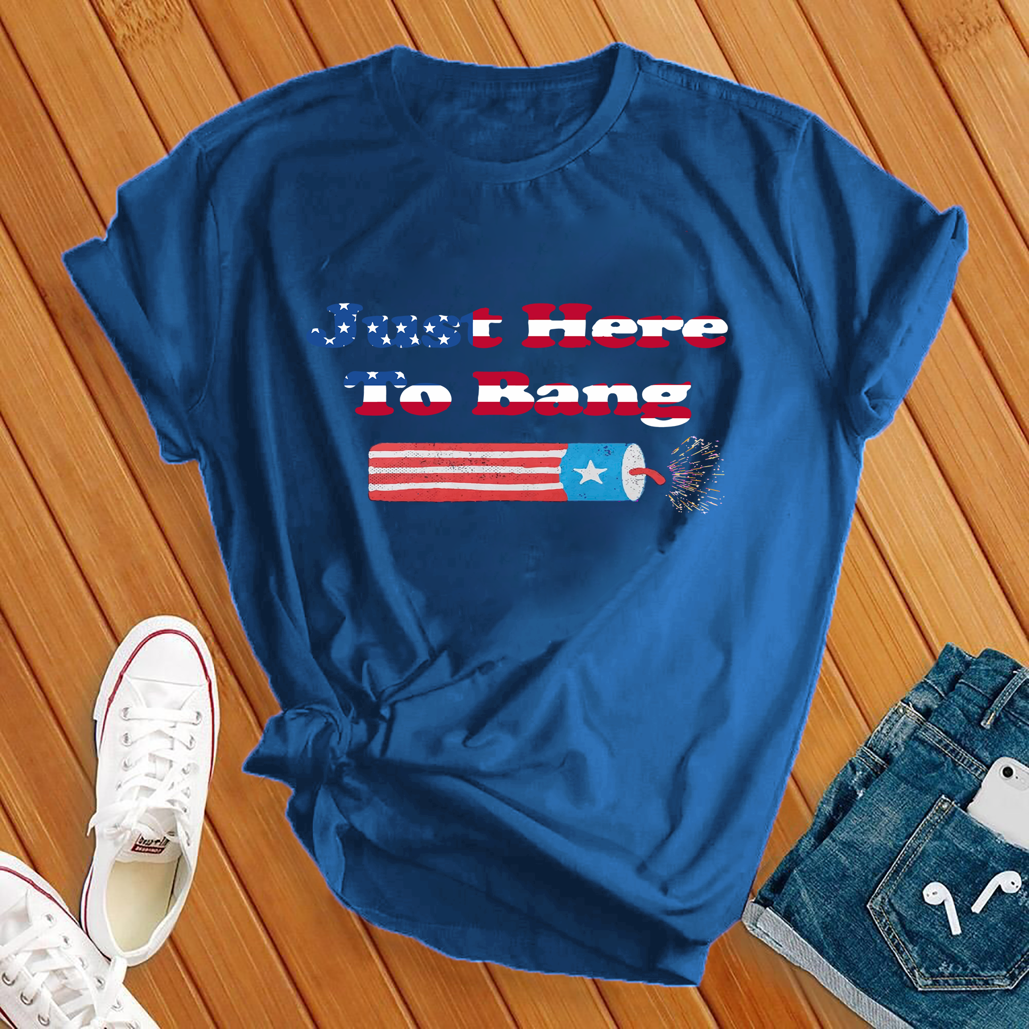 Just Here To Bang American Flag Tee