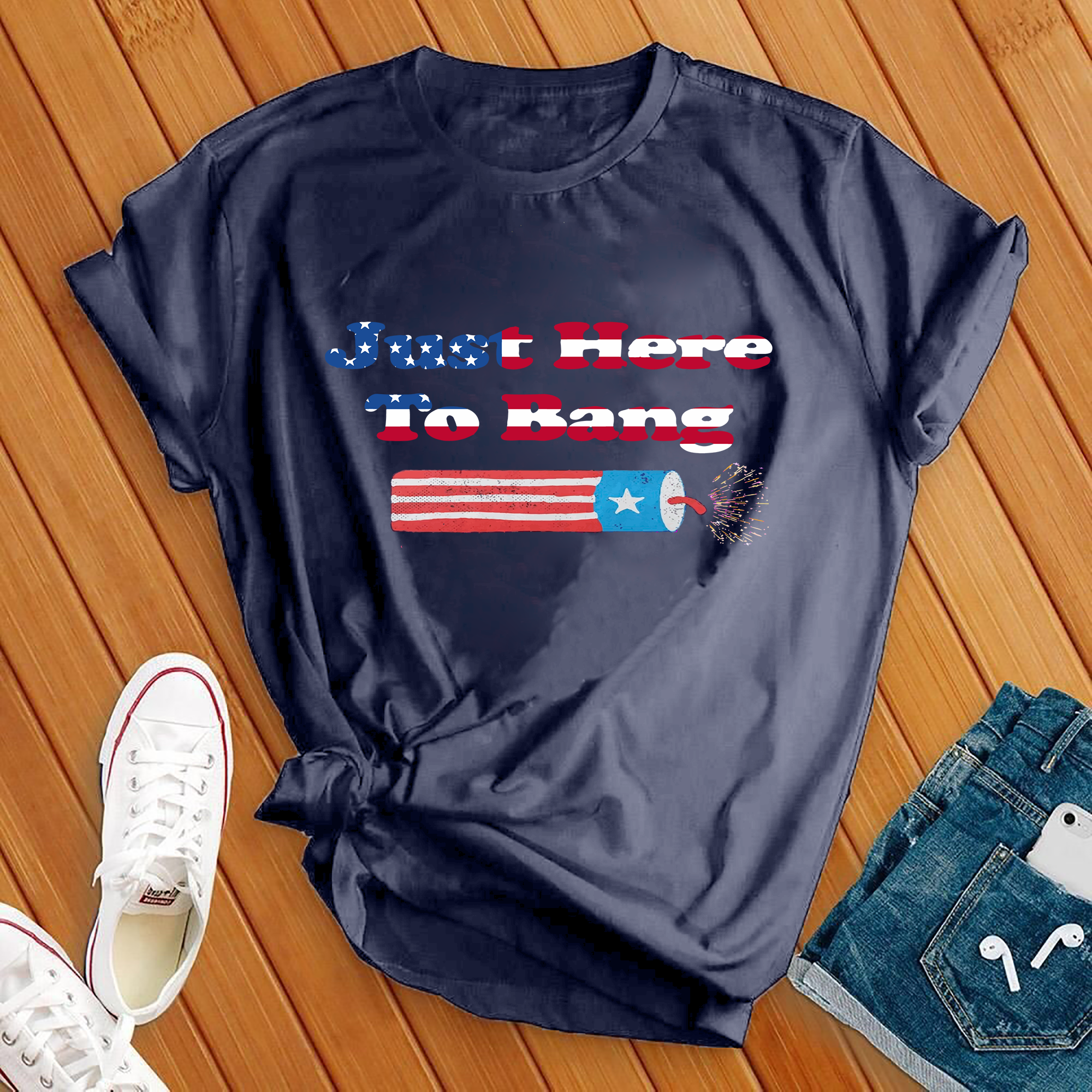 Just Here To Bang American Flag Tee