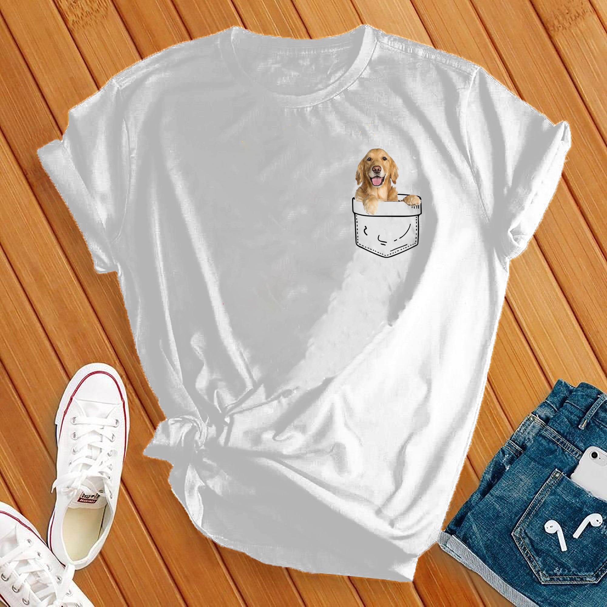 Cute Golden Retriever Puppy Pocket Tee - Love Tees