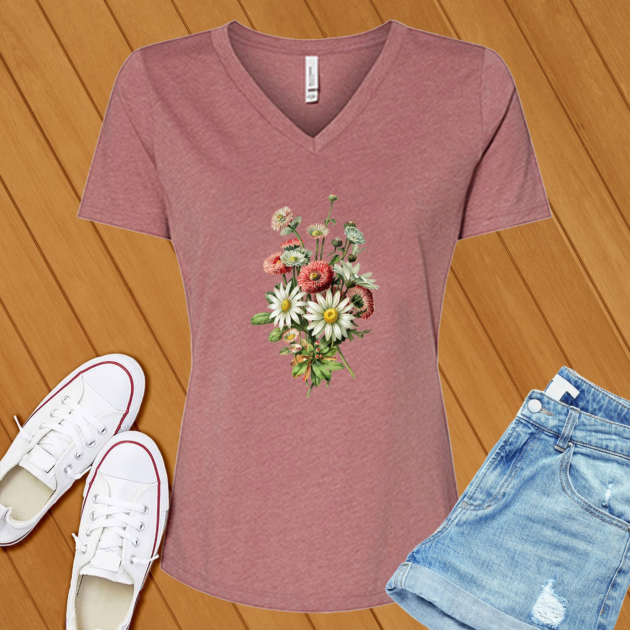 Daisy Wildflowers Botanical V-Neck - Love Tees