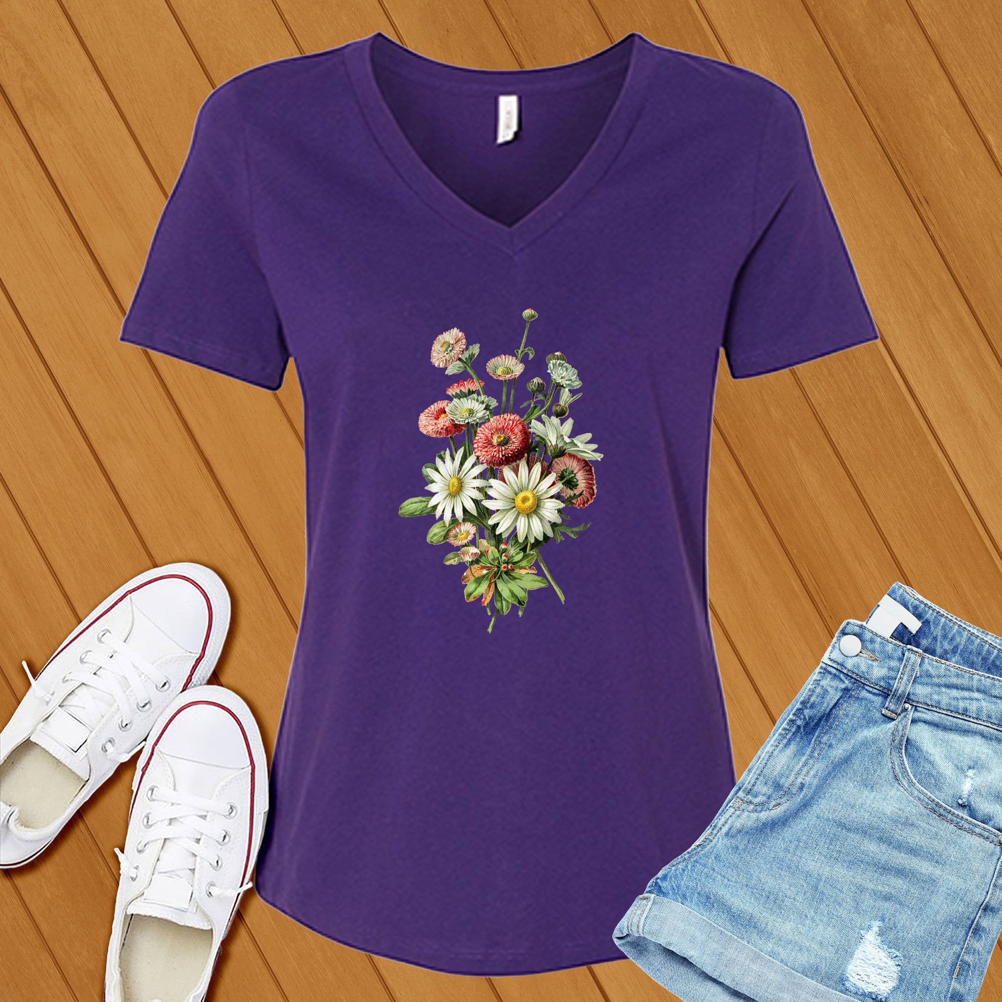 Daisy Wildflowers Botanical V-Neck - Love Tees