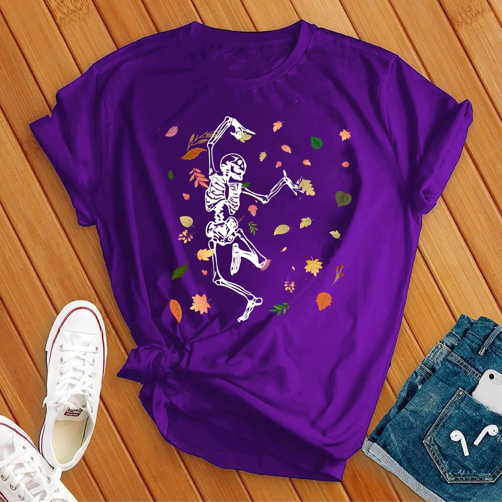 Dancing Skeleton Falling Leaves Tee - Love Tees