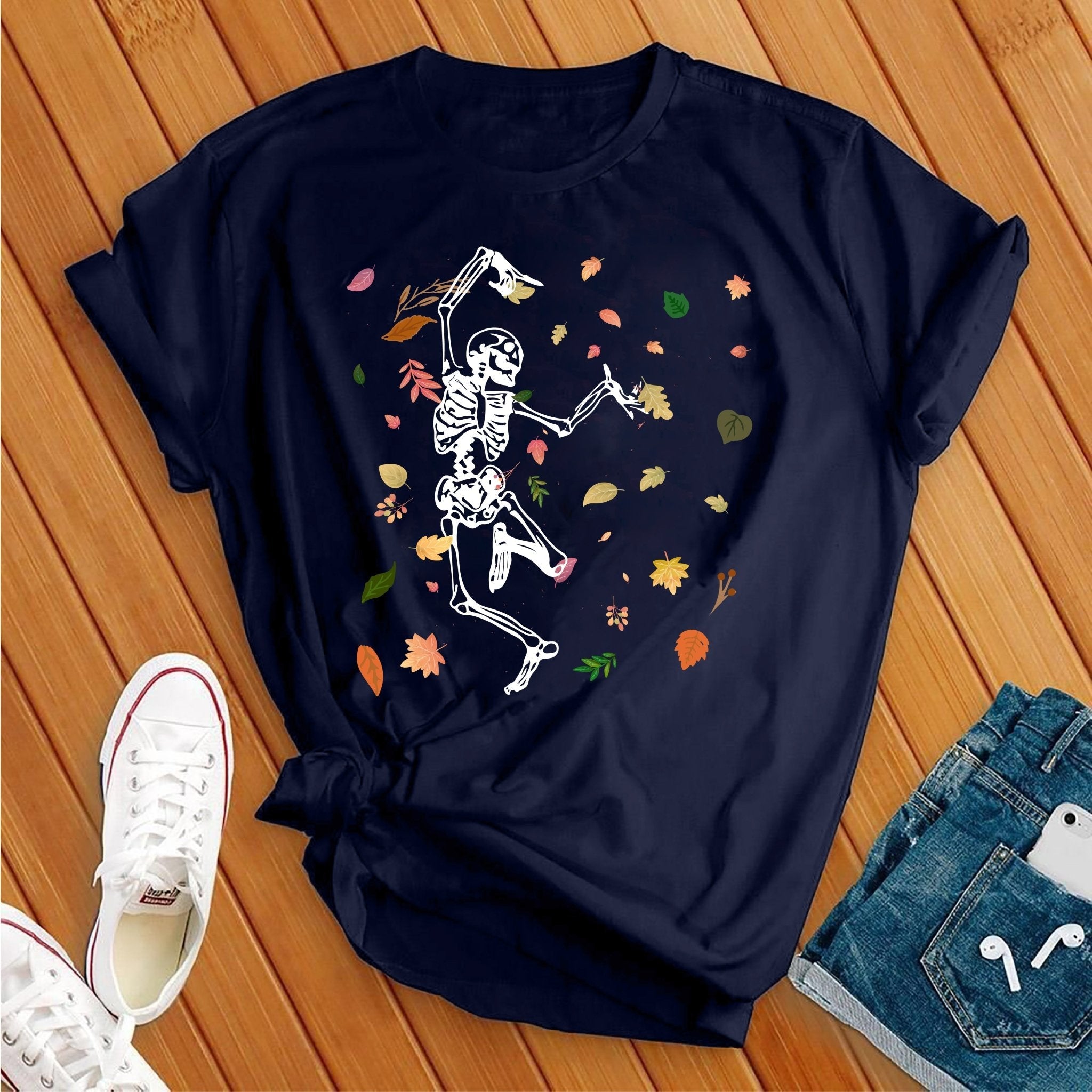 Dancing Skeleton Falling Leaves Tee - Love Tees