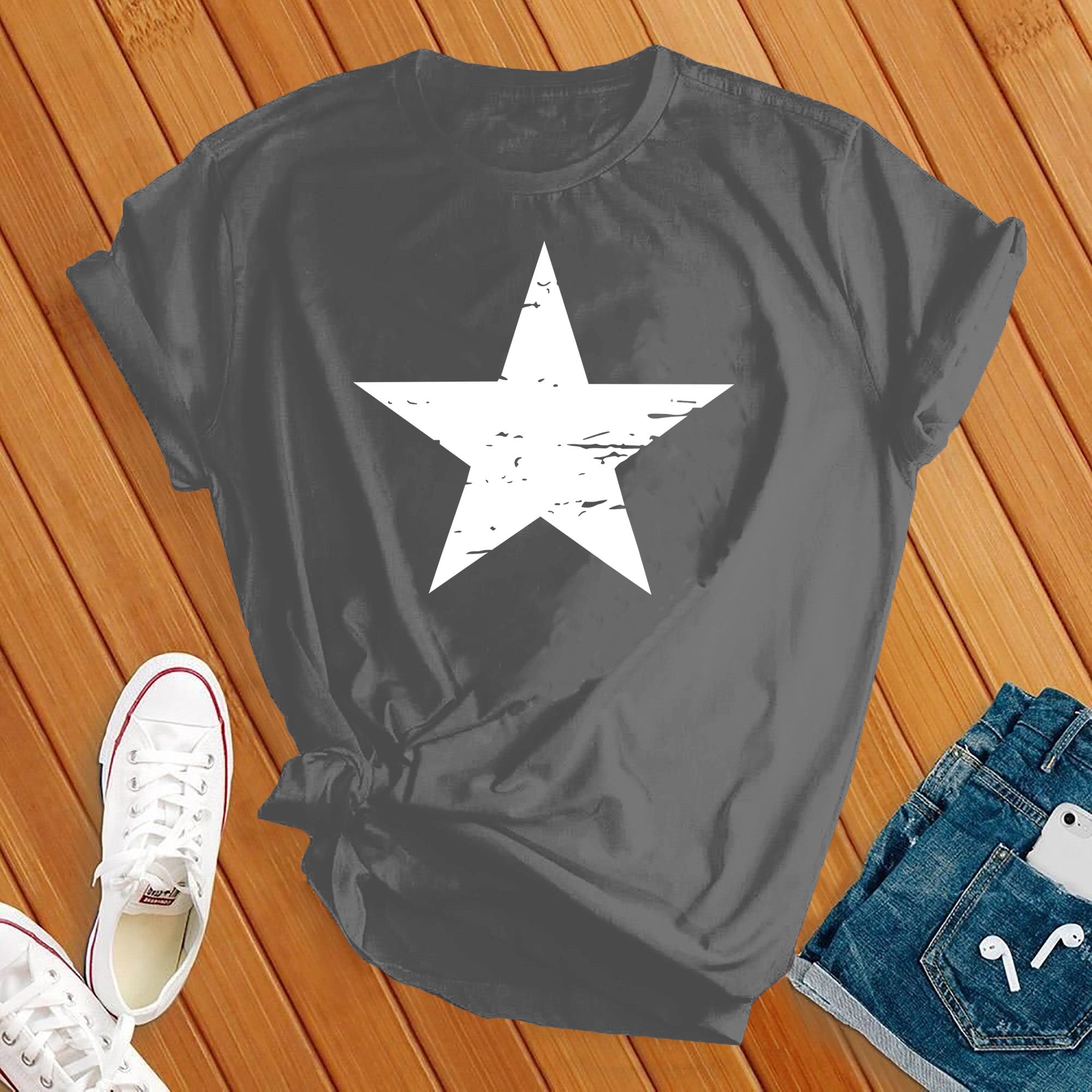 Distressed White Star Tee - Love Tees