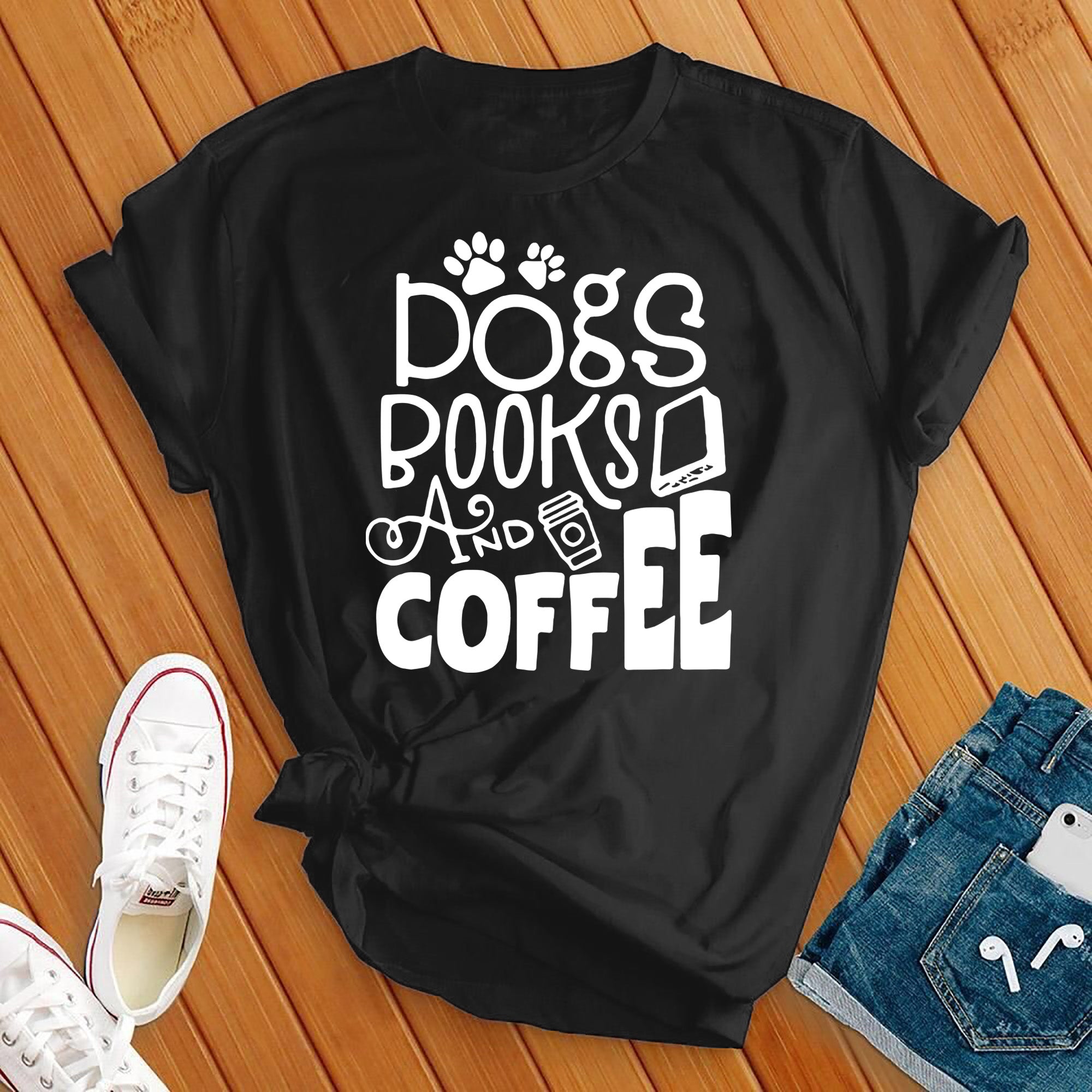 Dogs Books & Coffee Tee - Love Tees