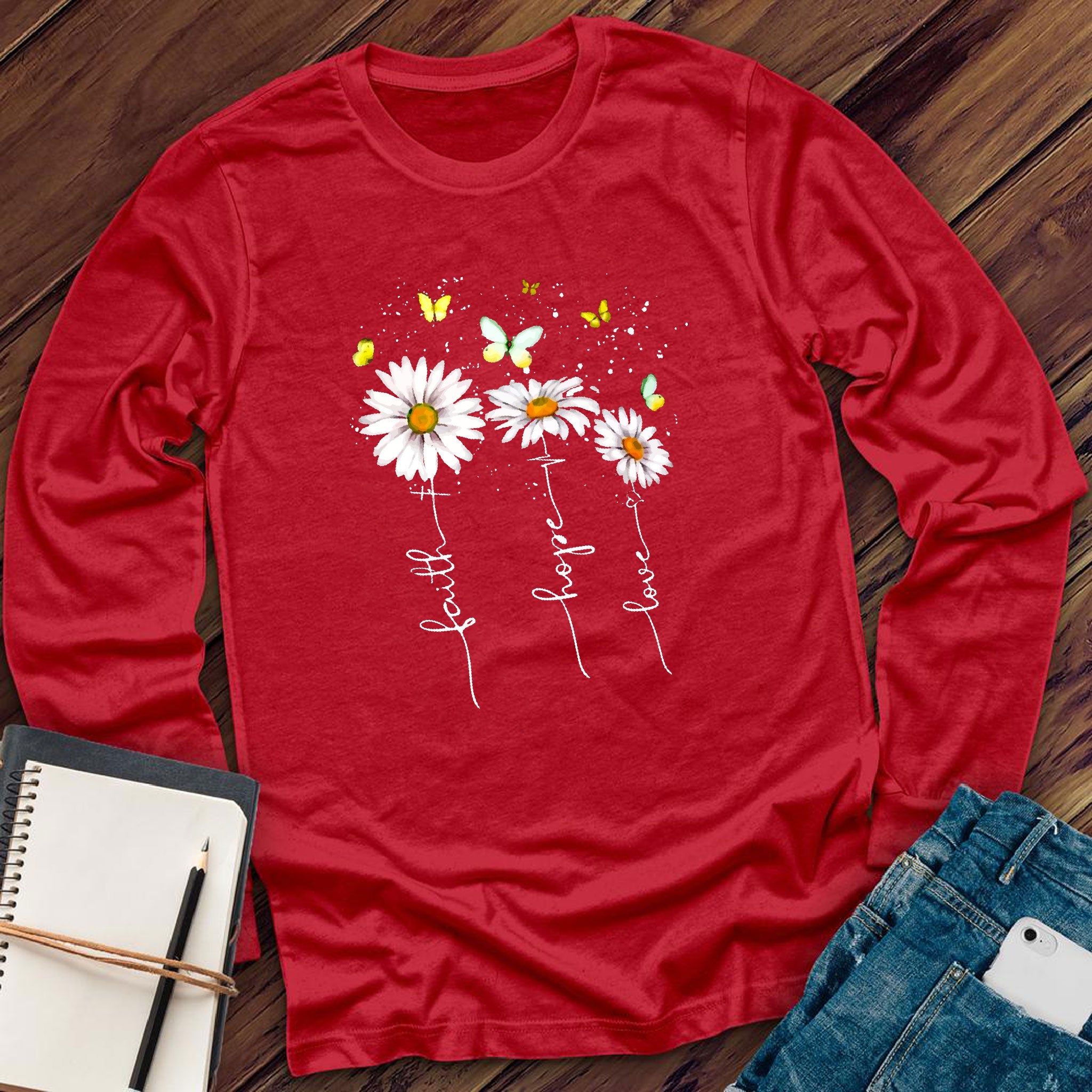 Faith Hope Love Flowers Long Sleeve - Love Tees