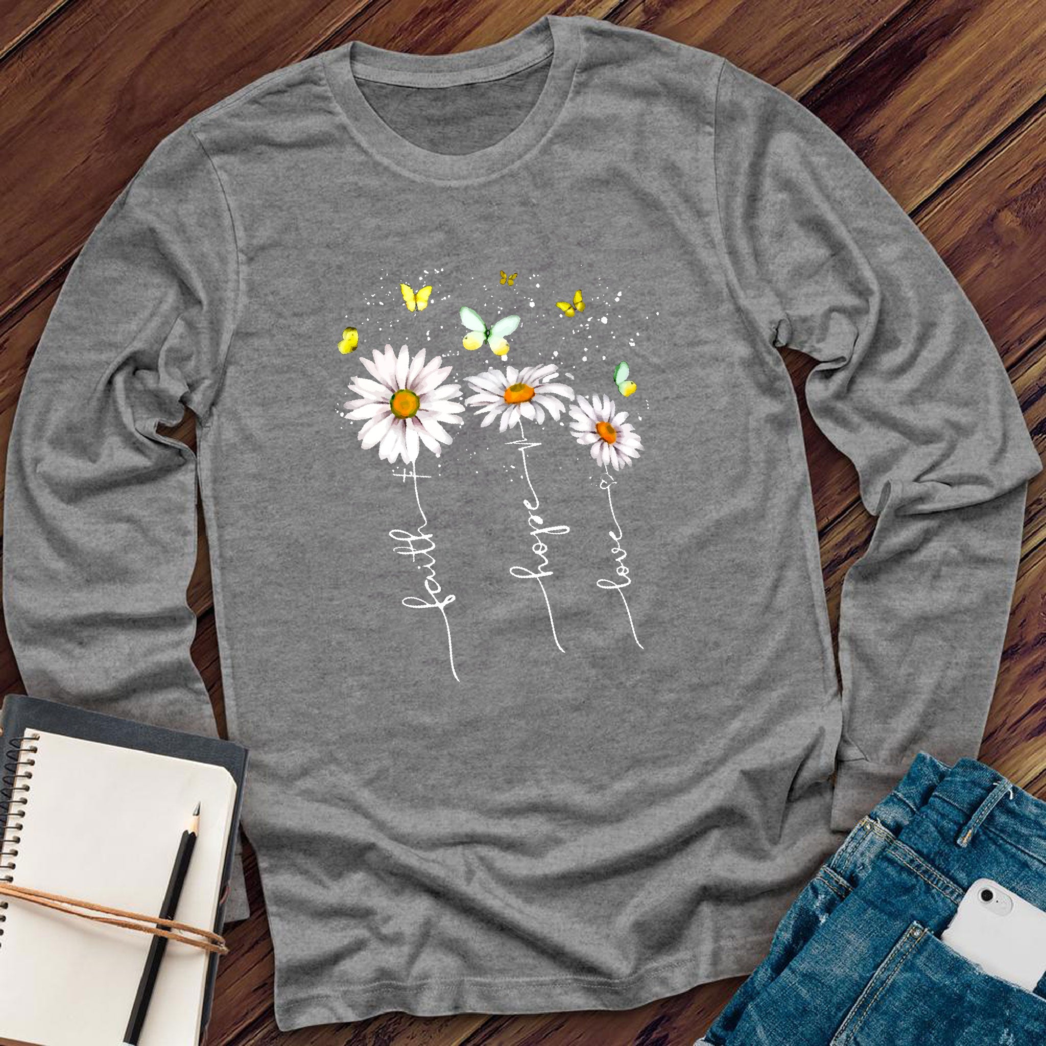 Faith Hope Love Flowers Long Sleeve - Love Tees