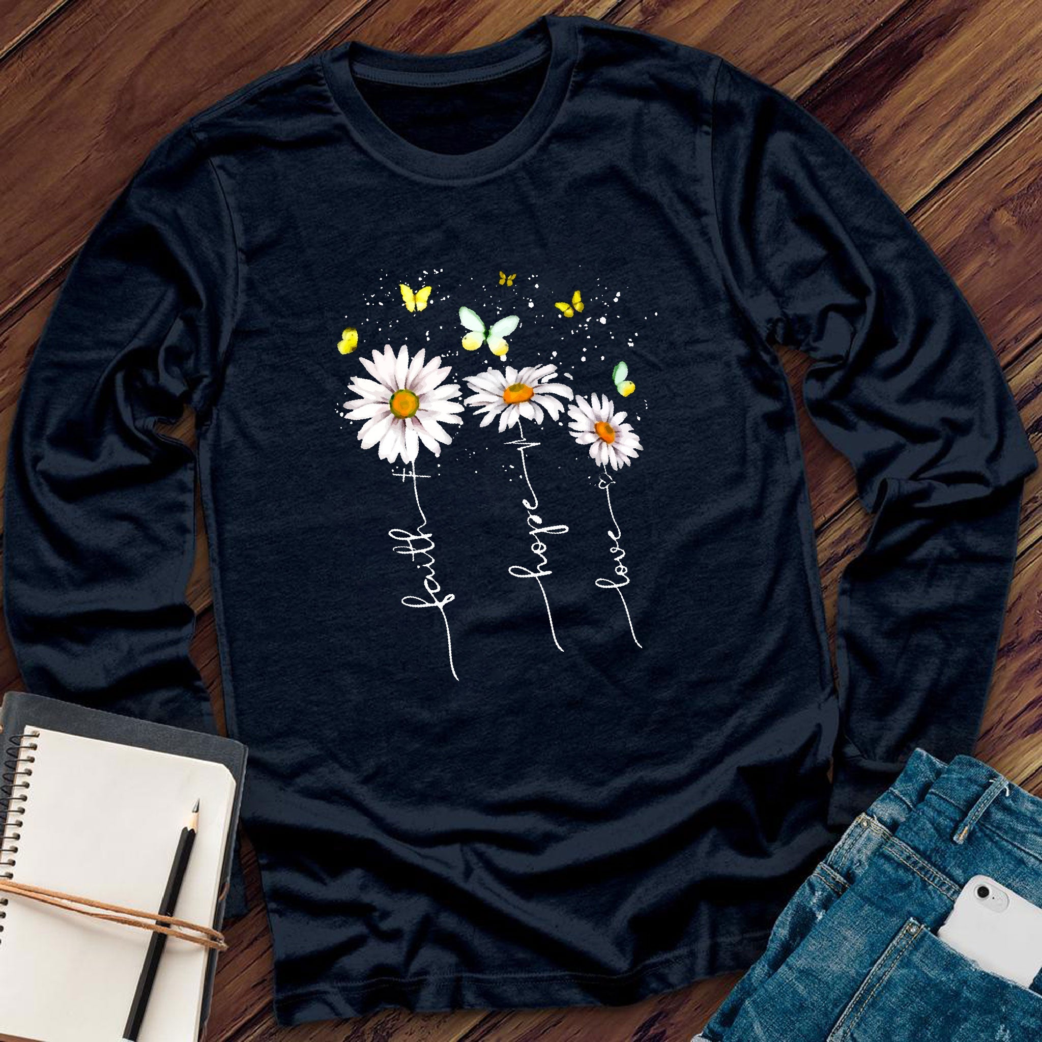 Faith Hope Love Flowers Long Sleeve - Love Tees