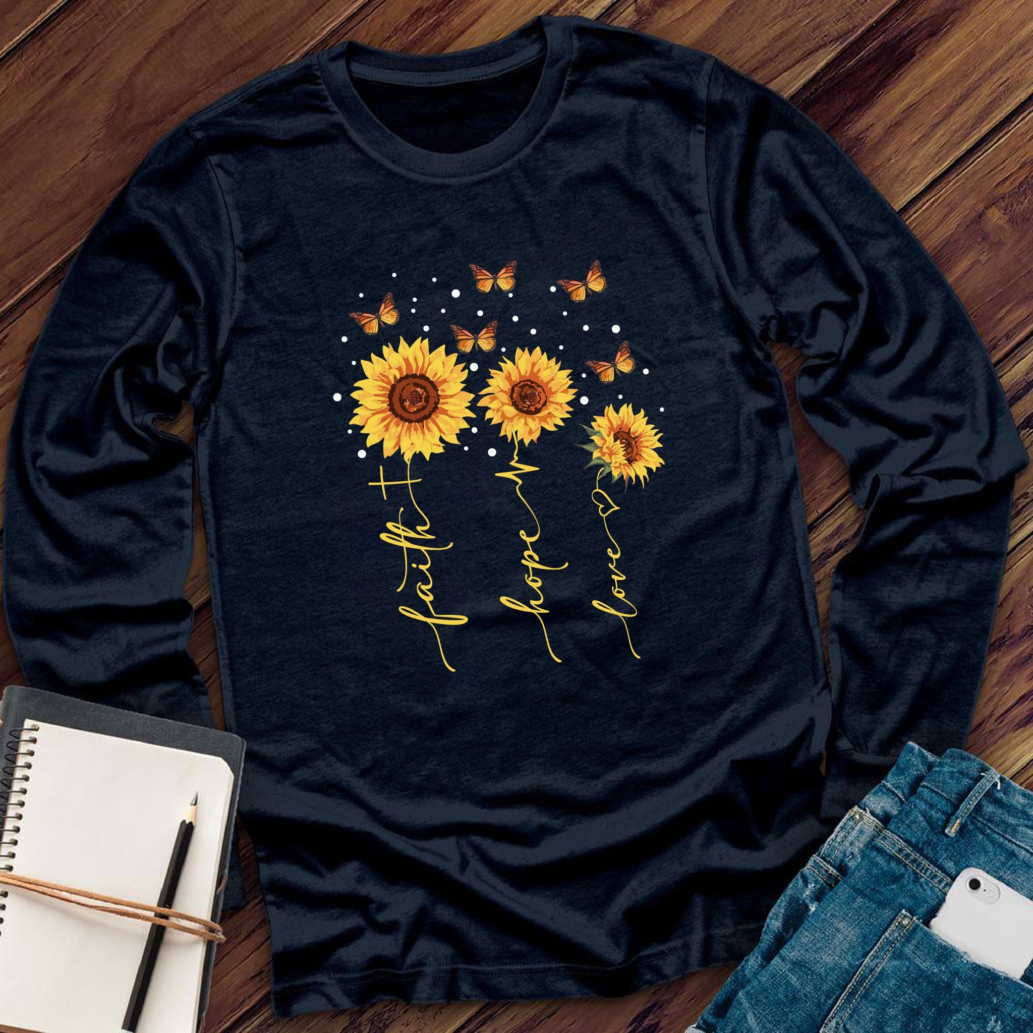 Faith Hope Love Sunflowers Long Sleeve - Love Tees