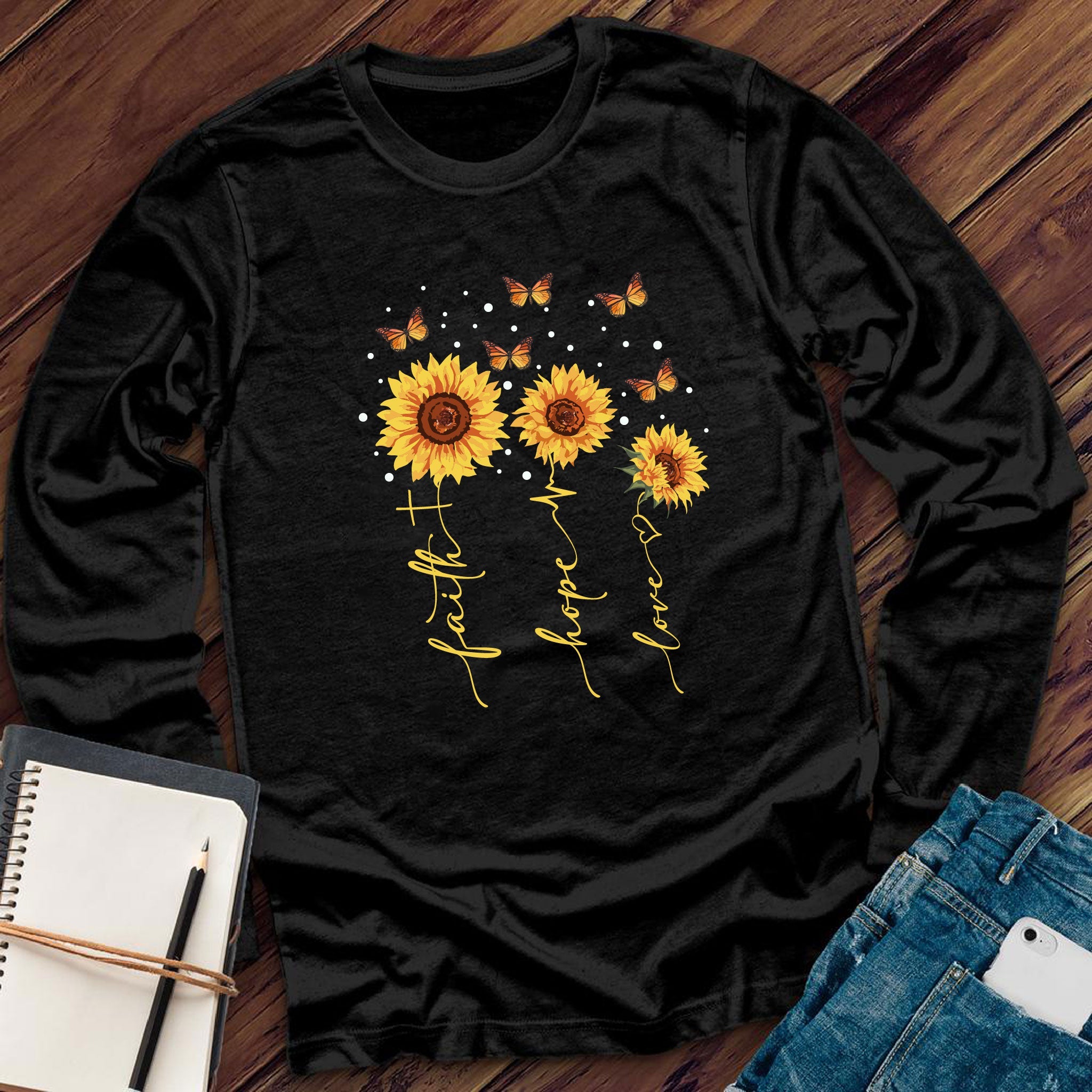 Faith Hope Love Sunflowers Long Sleeve - Love Tees