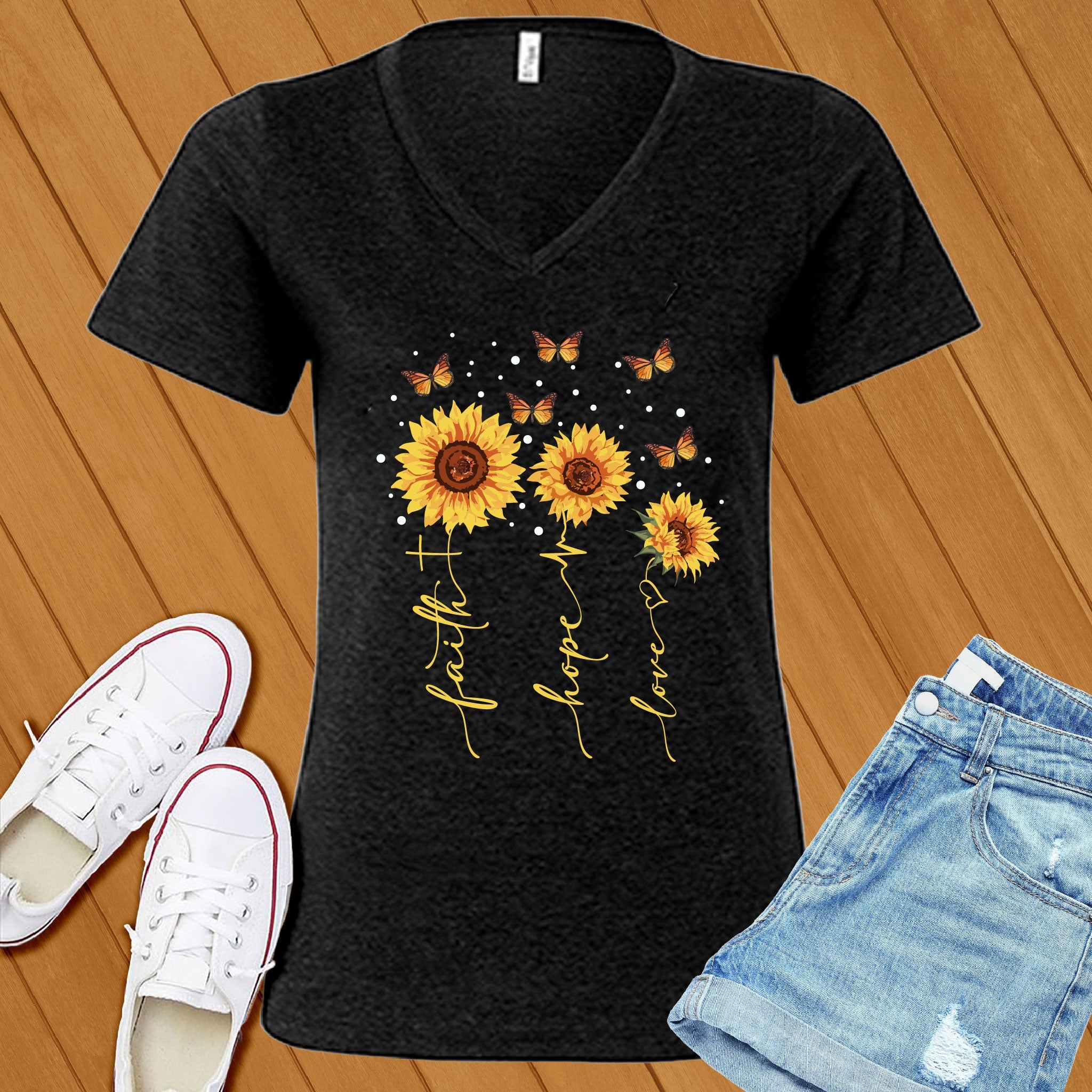 Faith Hope Love Sunflowers V-Neck - Love Tees