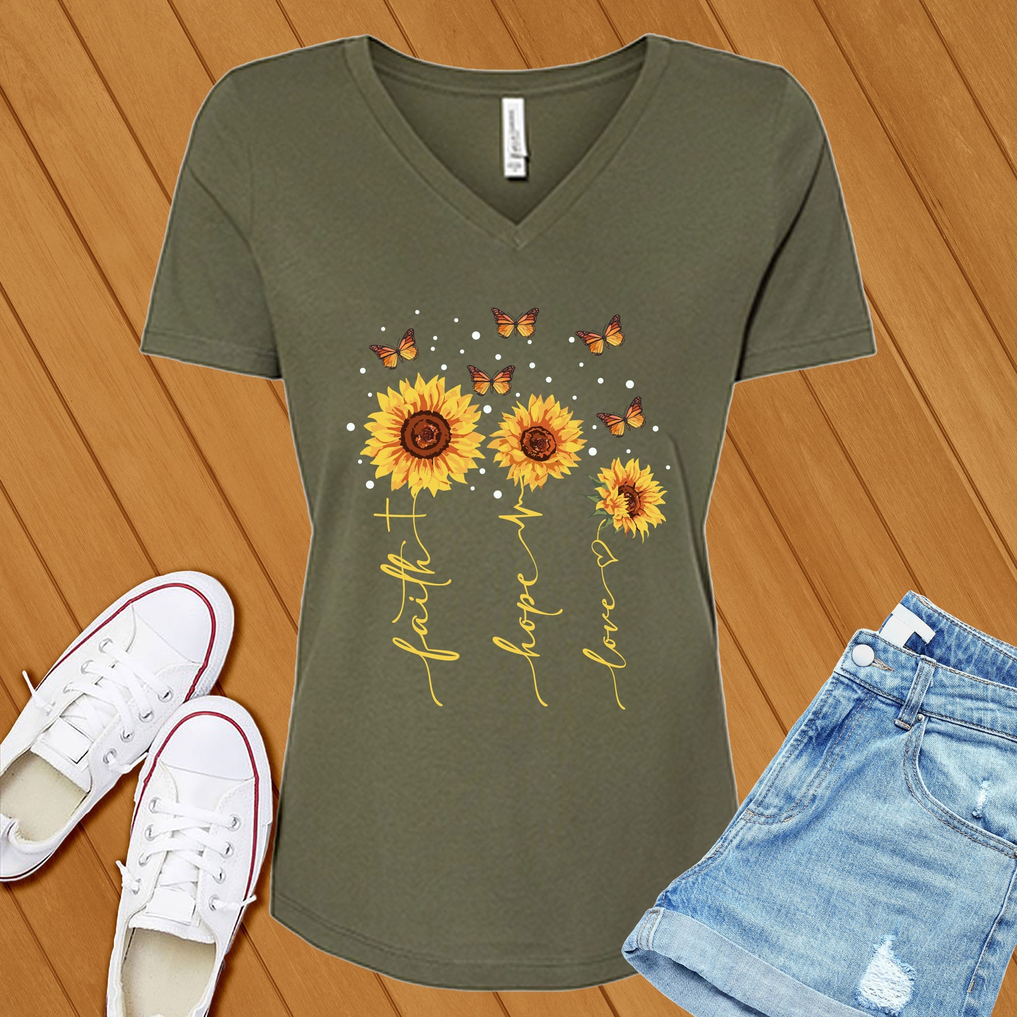 Faith Hope Love Sunflowers V-Neck - Love Tees