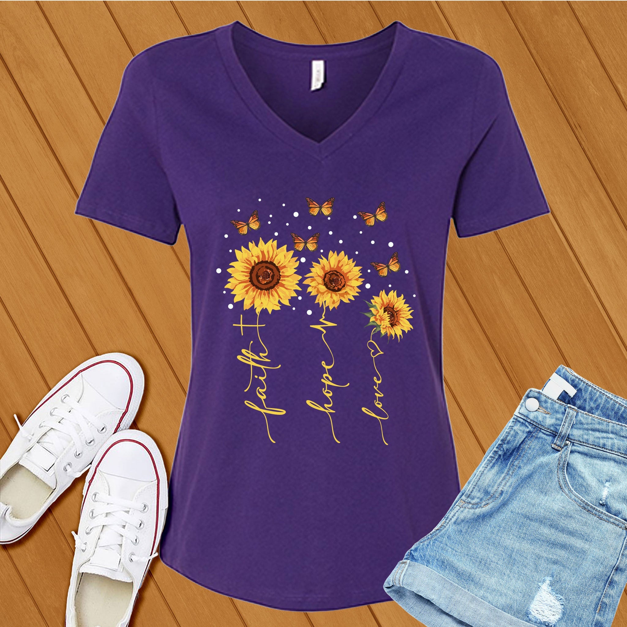 Faith Hope Love Sunflowers V-Neck - Love Tees