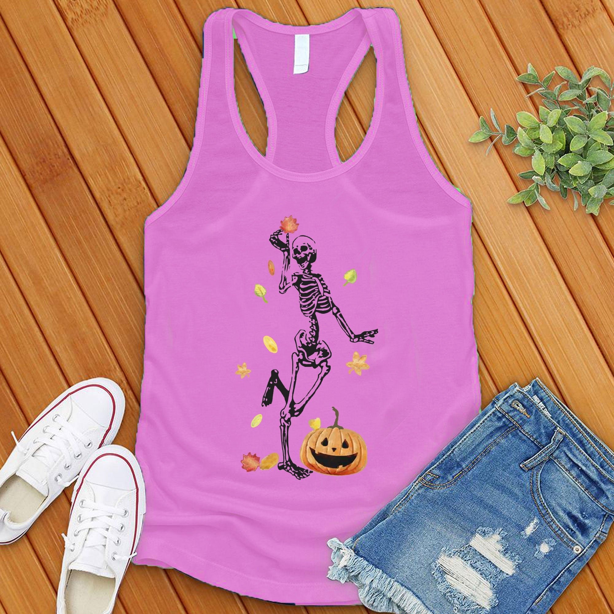 Fall Skeleton Pumpkin Women's Tank Top - Love Tees