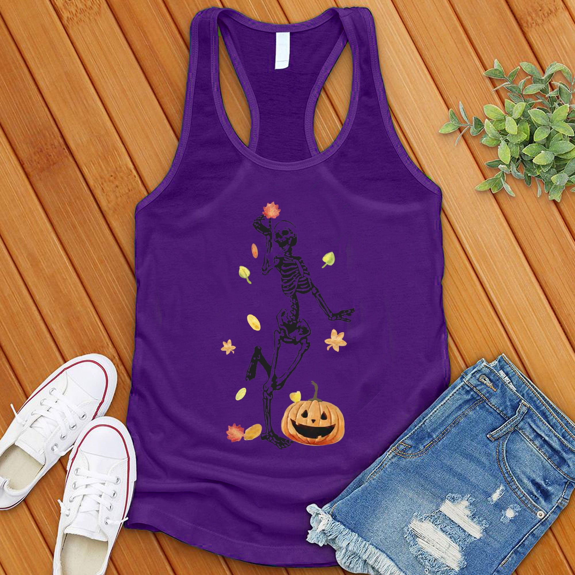 Fall Skeleton Pumpkin Women's Tank Top - Love Tees