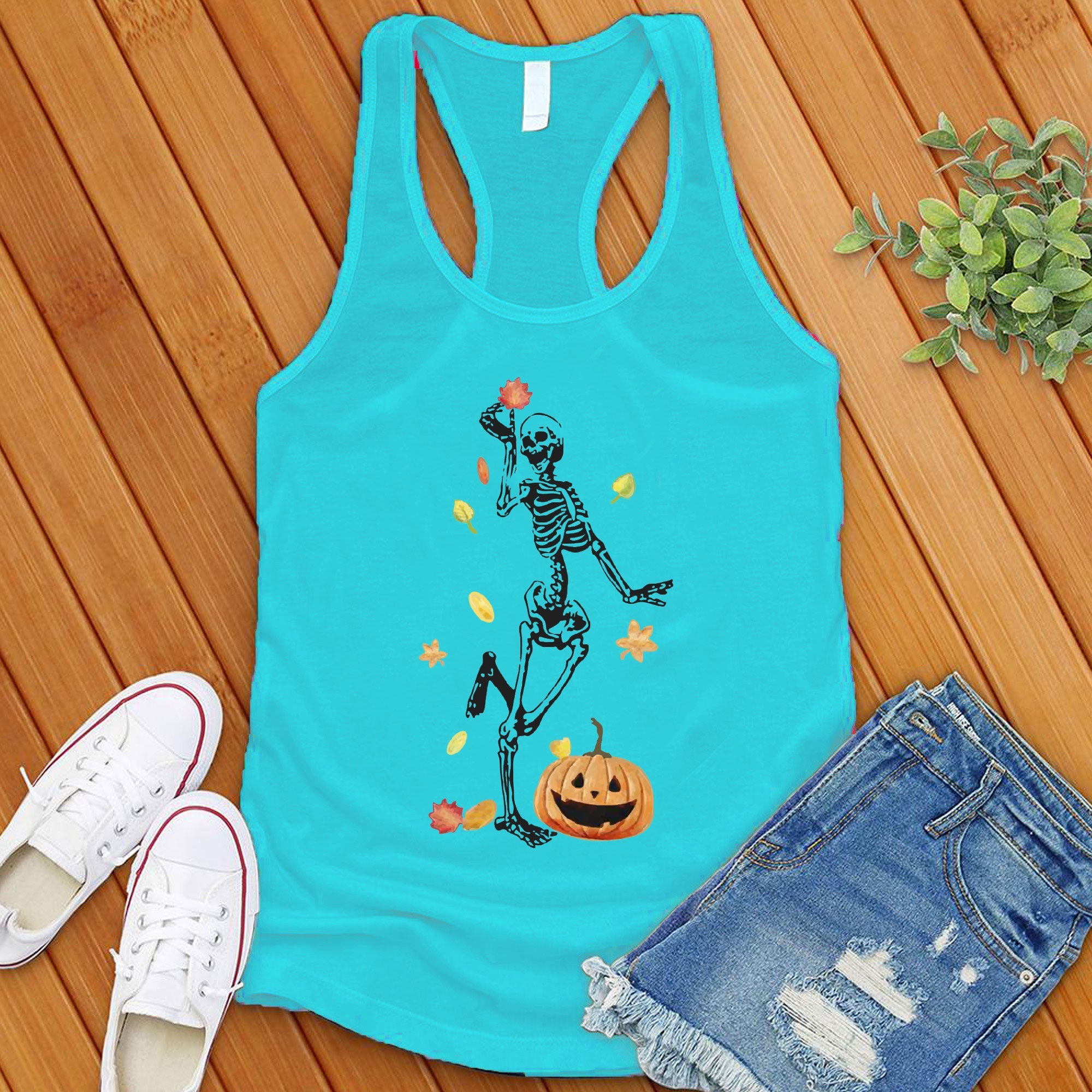 Fall Skeleton Pumpkin Women's Tank Top - Love Tees