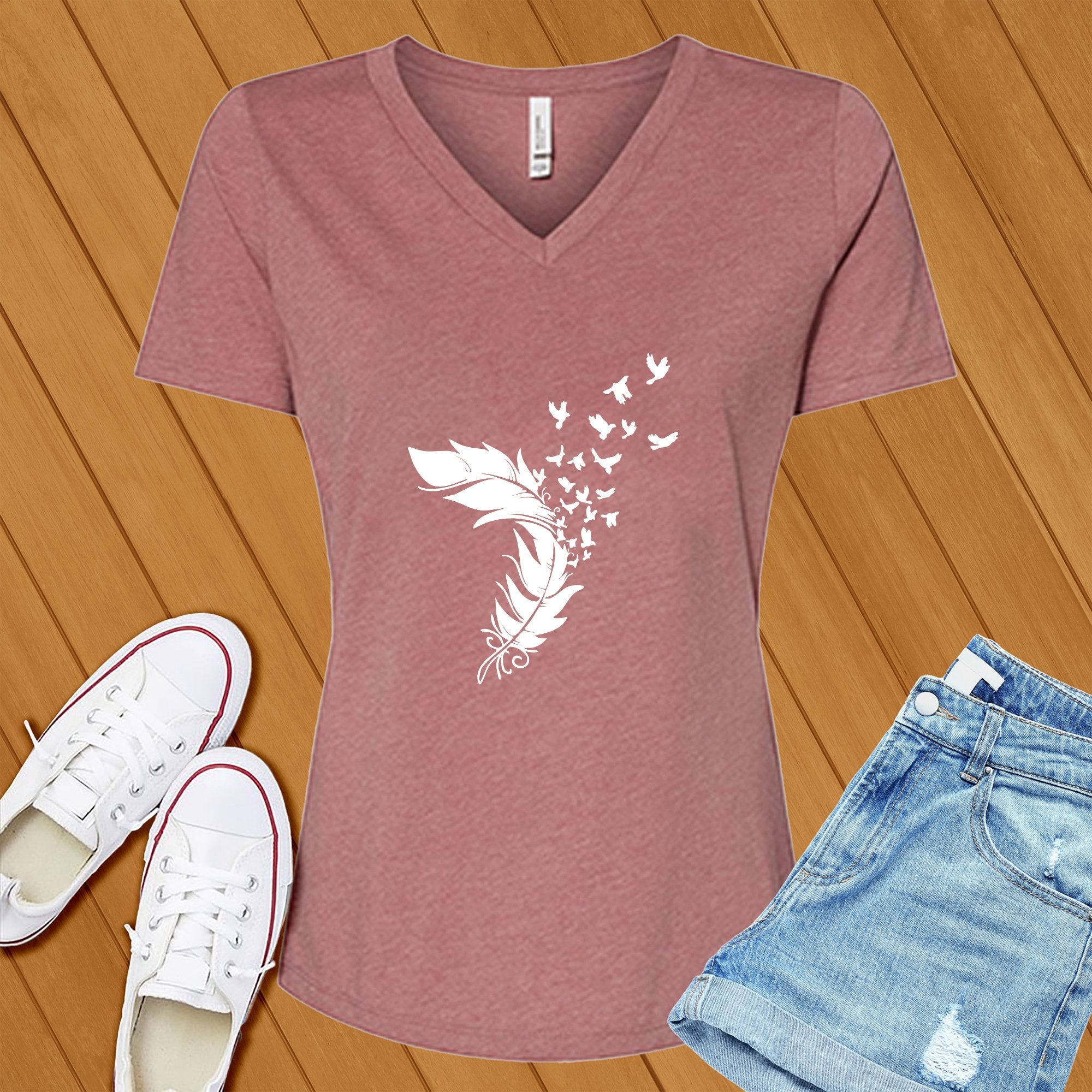 Feather In The Wind V-Neck - Love Tees