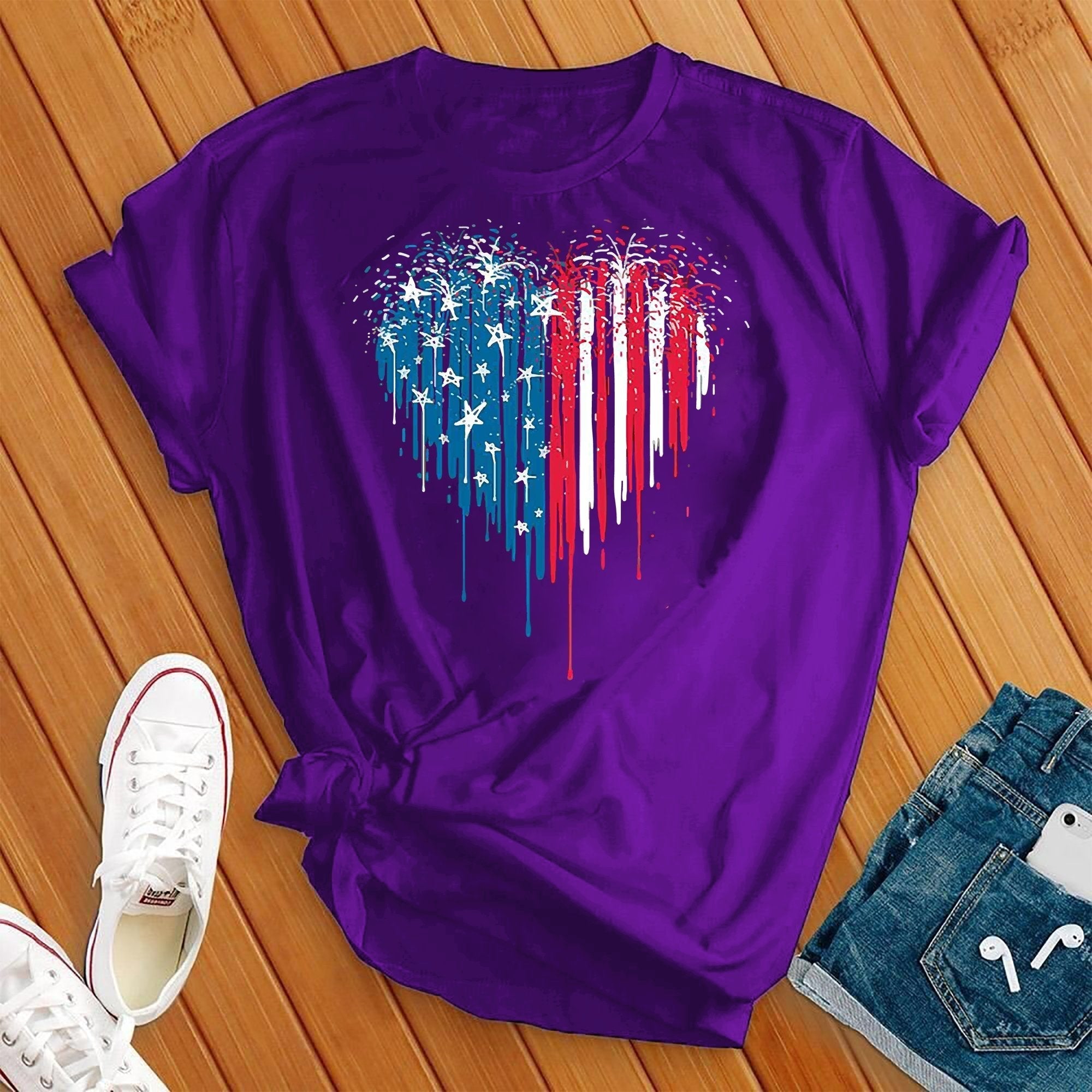 Fire Work Heart 4th Of July Tee - Love Tees