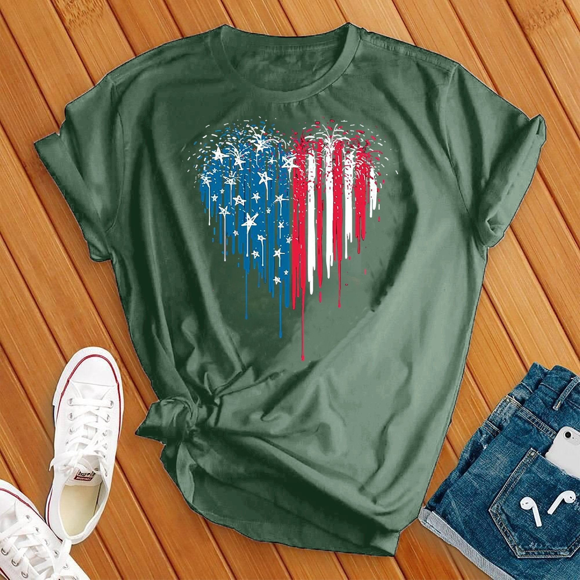 Fire Work Heart 4th Of July Tee - Love Tees