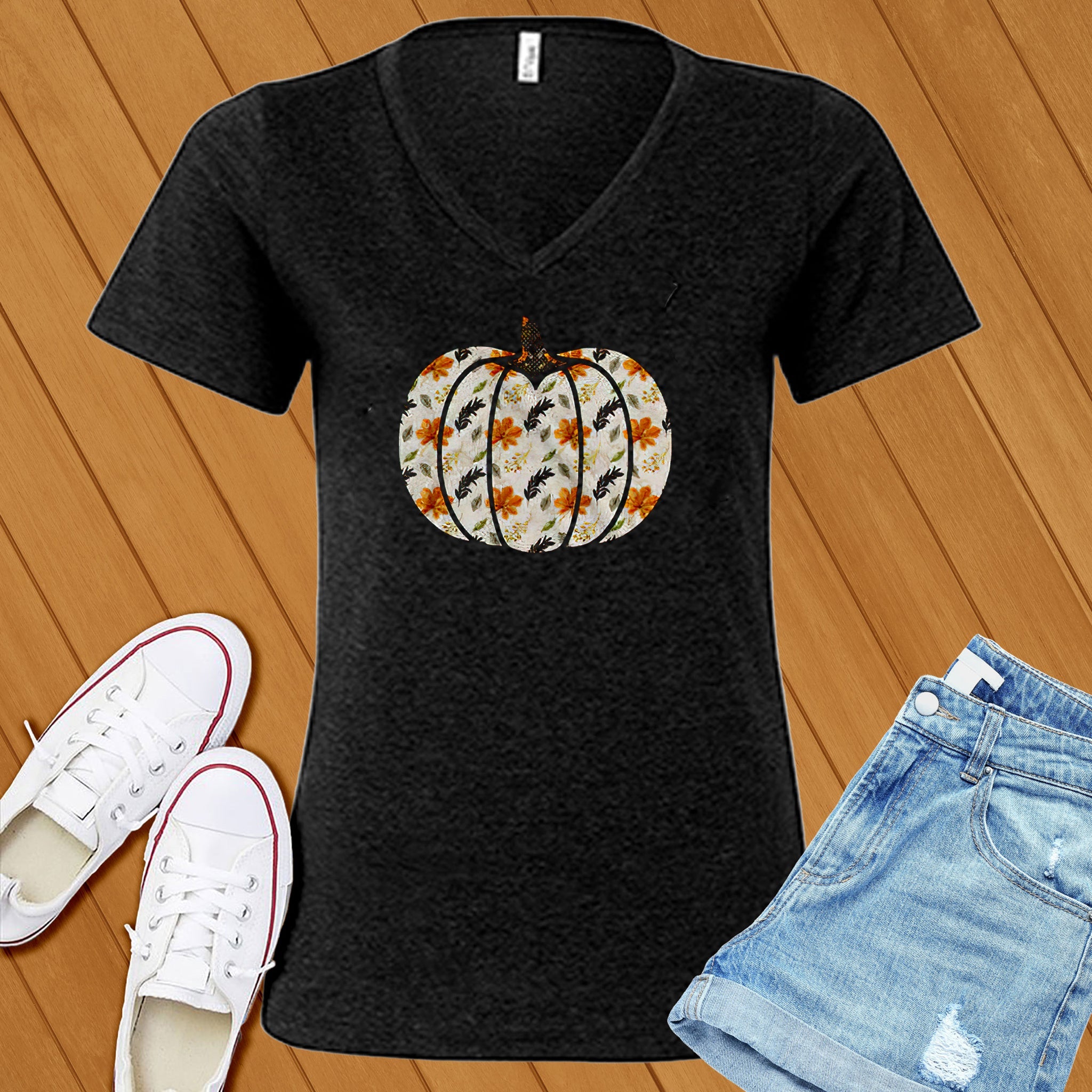 Floral Pumpkin V-Neck - Love Tees