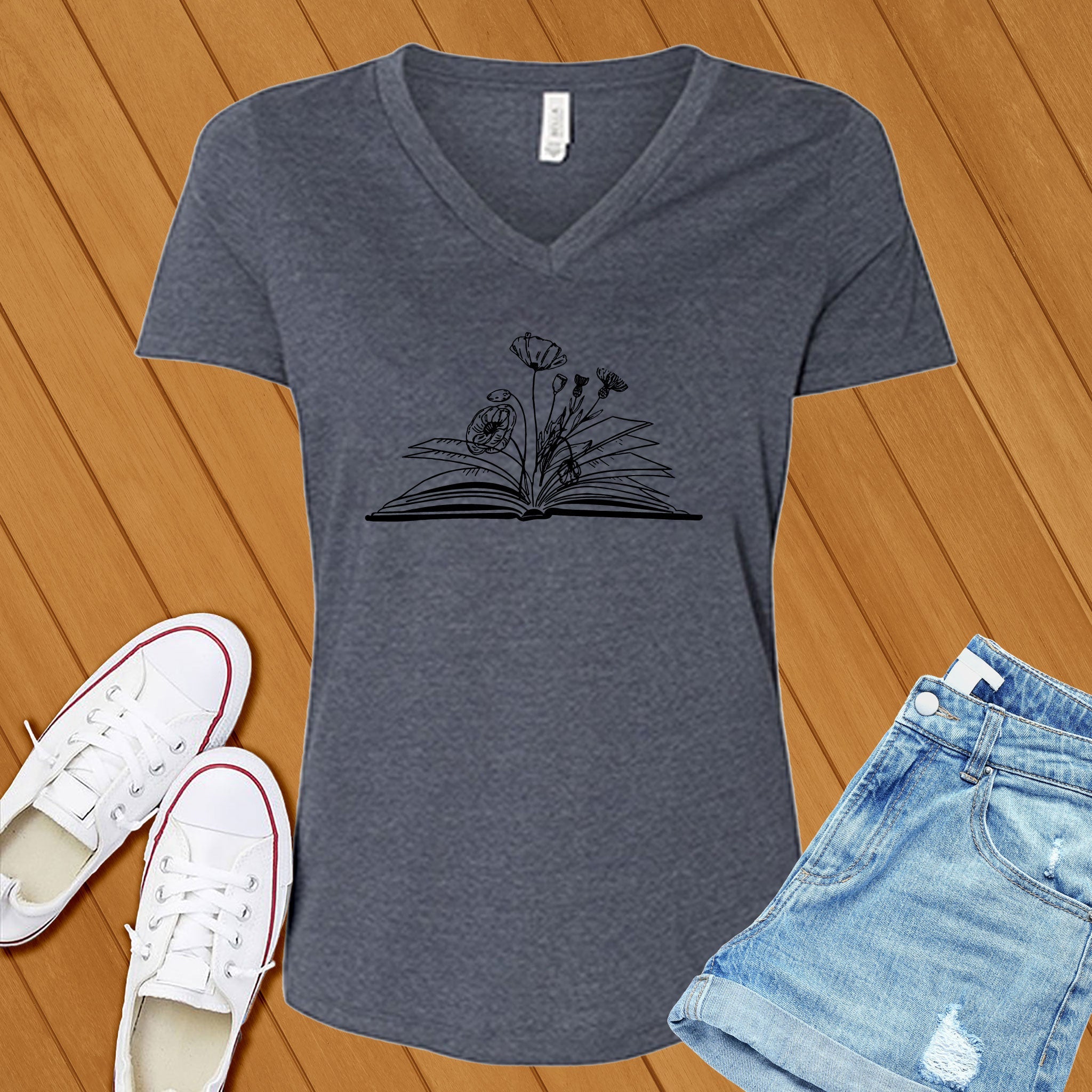 Flower Books Reader V-Neck - Love Tees