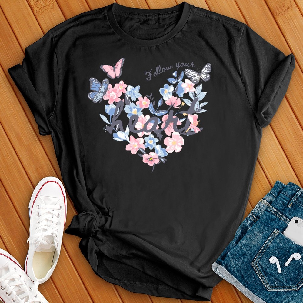 Follow Your Heart Floral Butterflies Tee - Love Tees