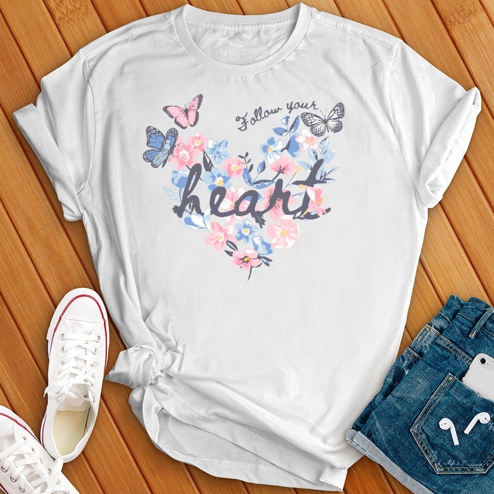 Follow Your Heart Floral Butterflies Tee - Love Tees