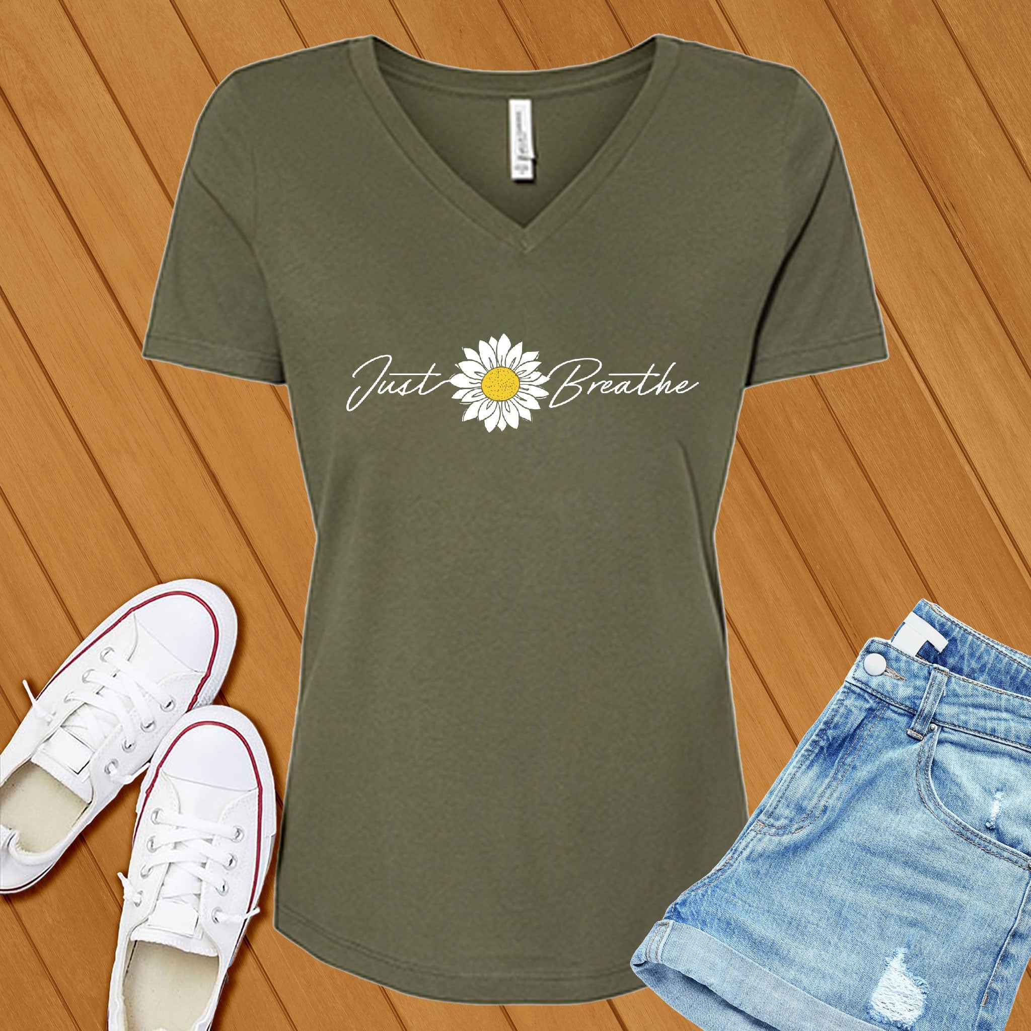 Just Breathe Flower V-Neck - Love Tees