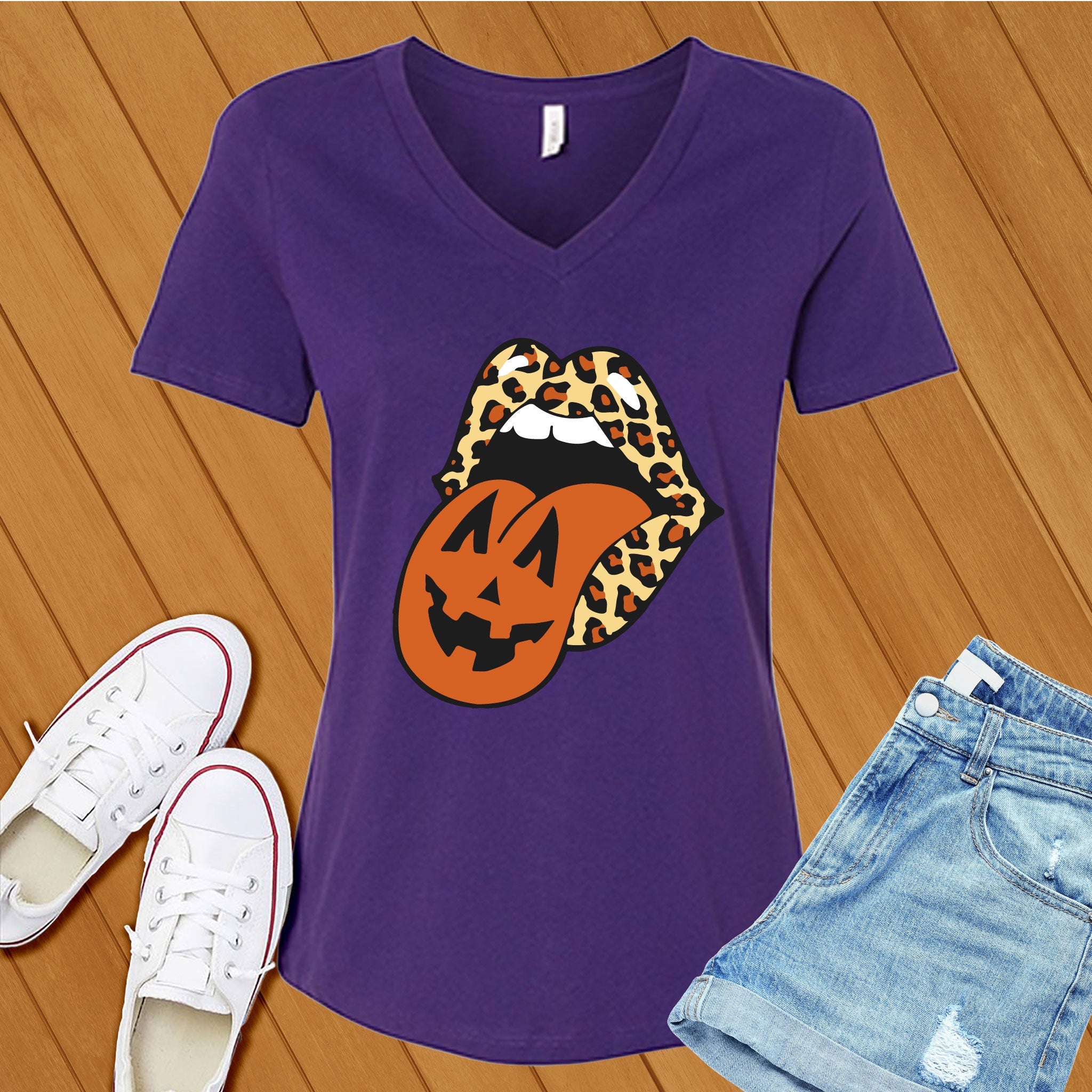 Leopard Lips Halloween V-Neck - Love Tees