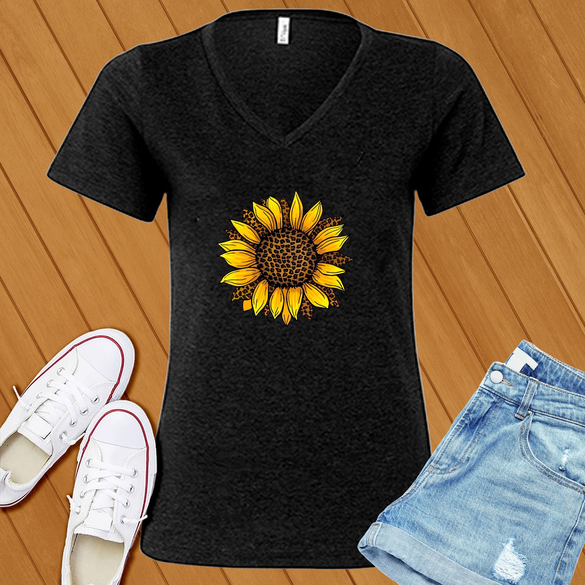 Leopard Sunflower Cute V-Neck - Love Tees