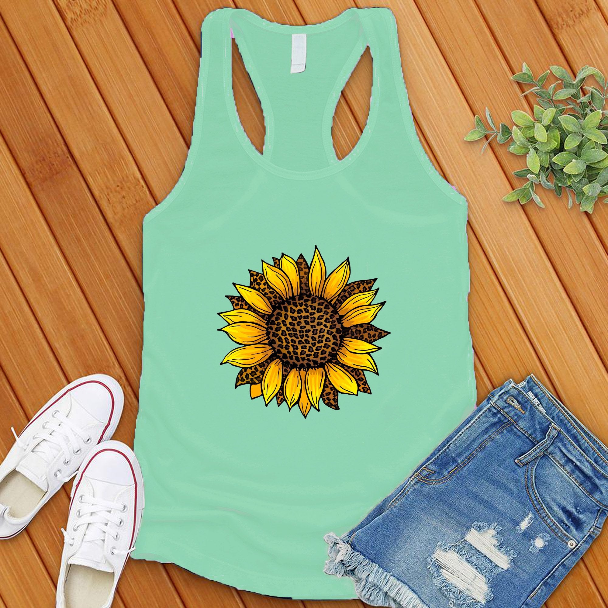 Leopard Sunflower Cute Women's Tank Top - Love Tees