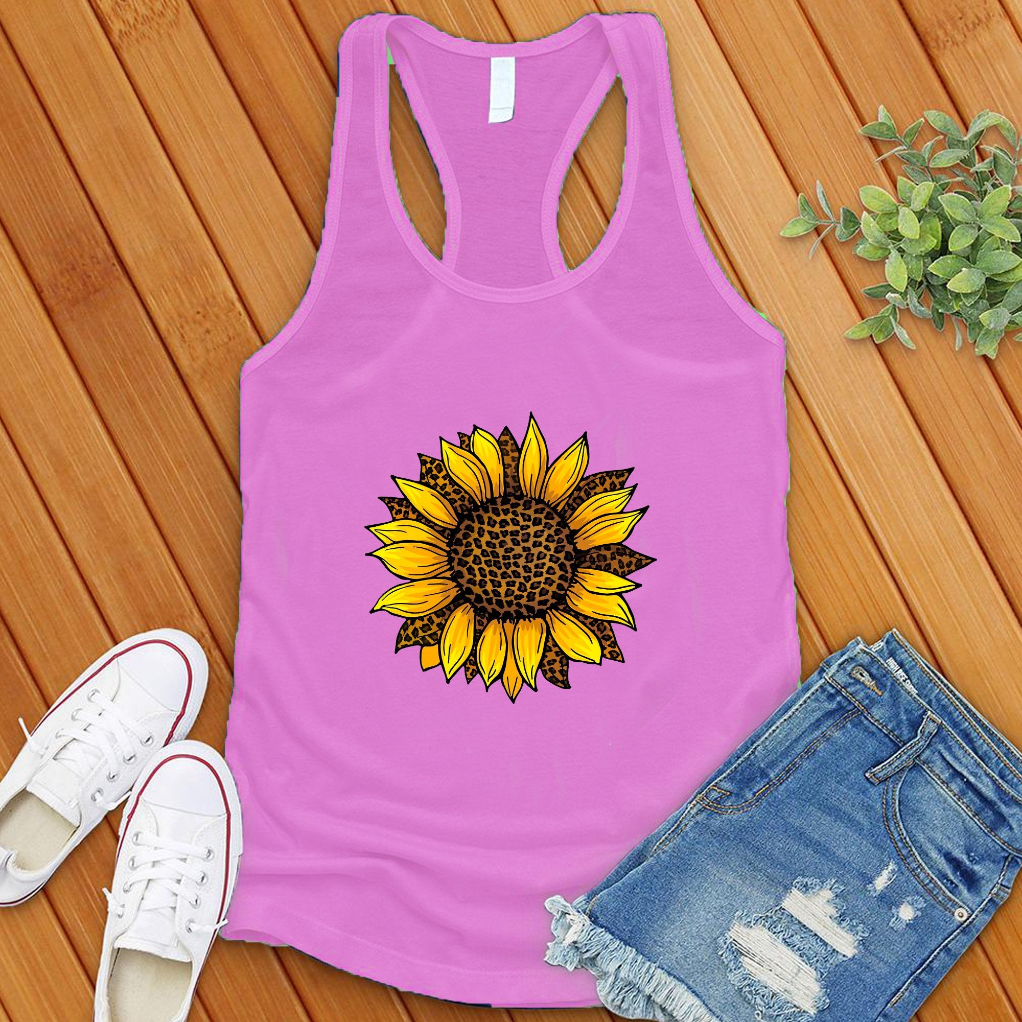 Leopard Sunflower Cute Women's Tank Top - Love Tees