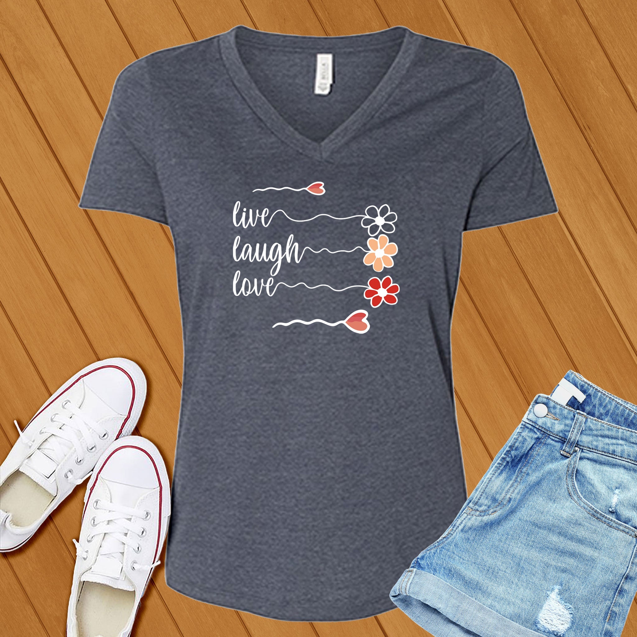 Live Laugh Love Flowers V-Neck - Love Tees