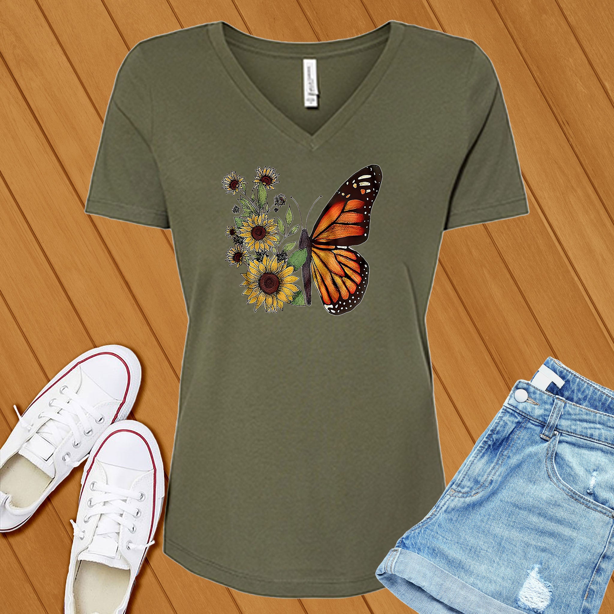 Monarch Sunflower V-Neck - Love Tees