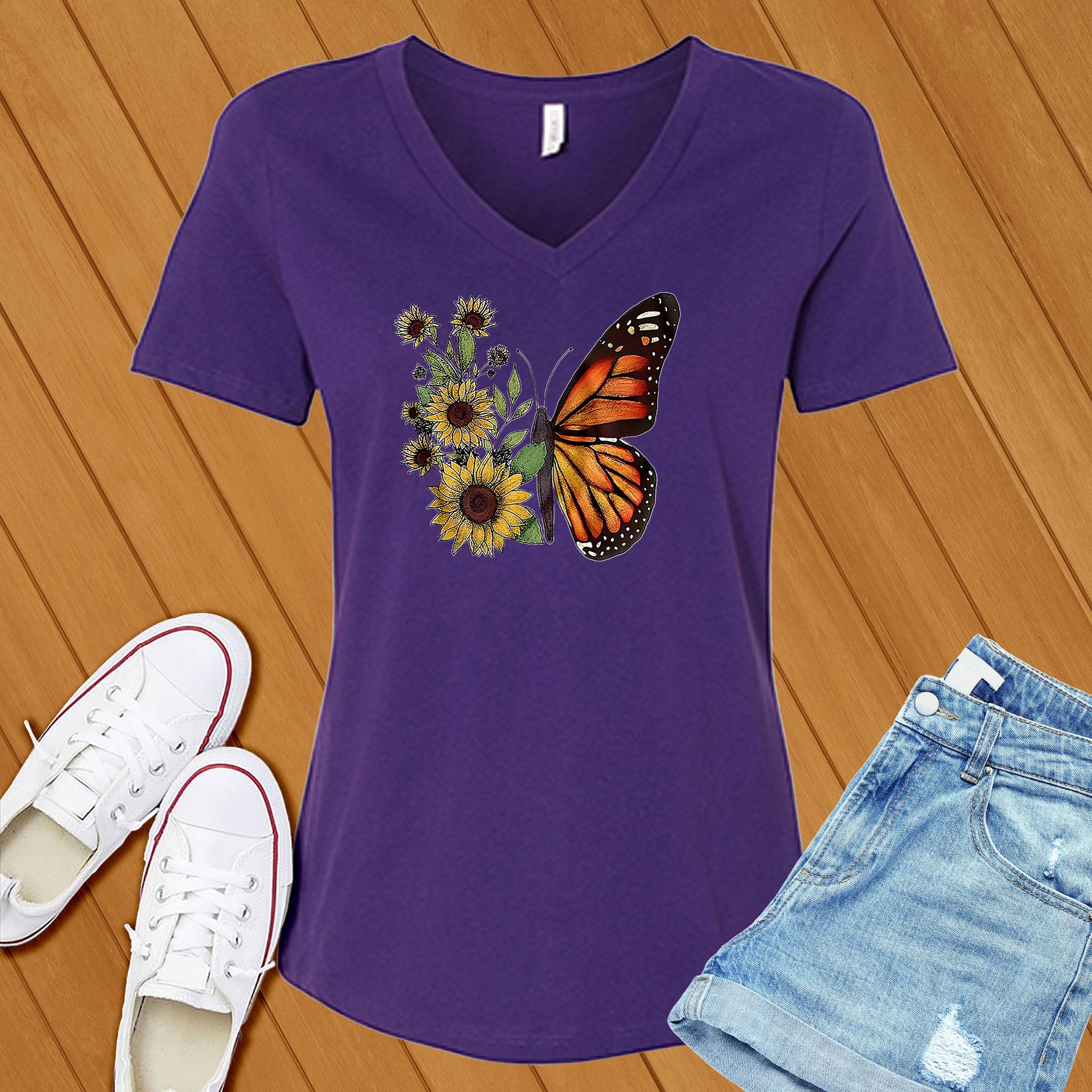 Monarch Sunflower V-Neck - Love Tees