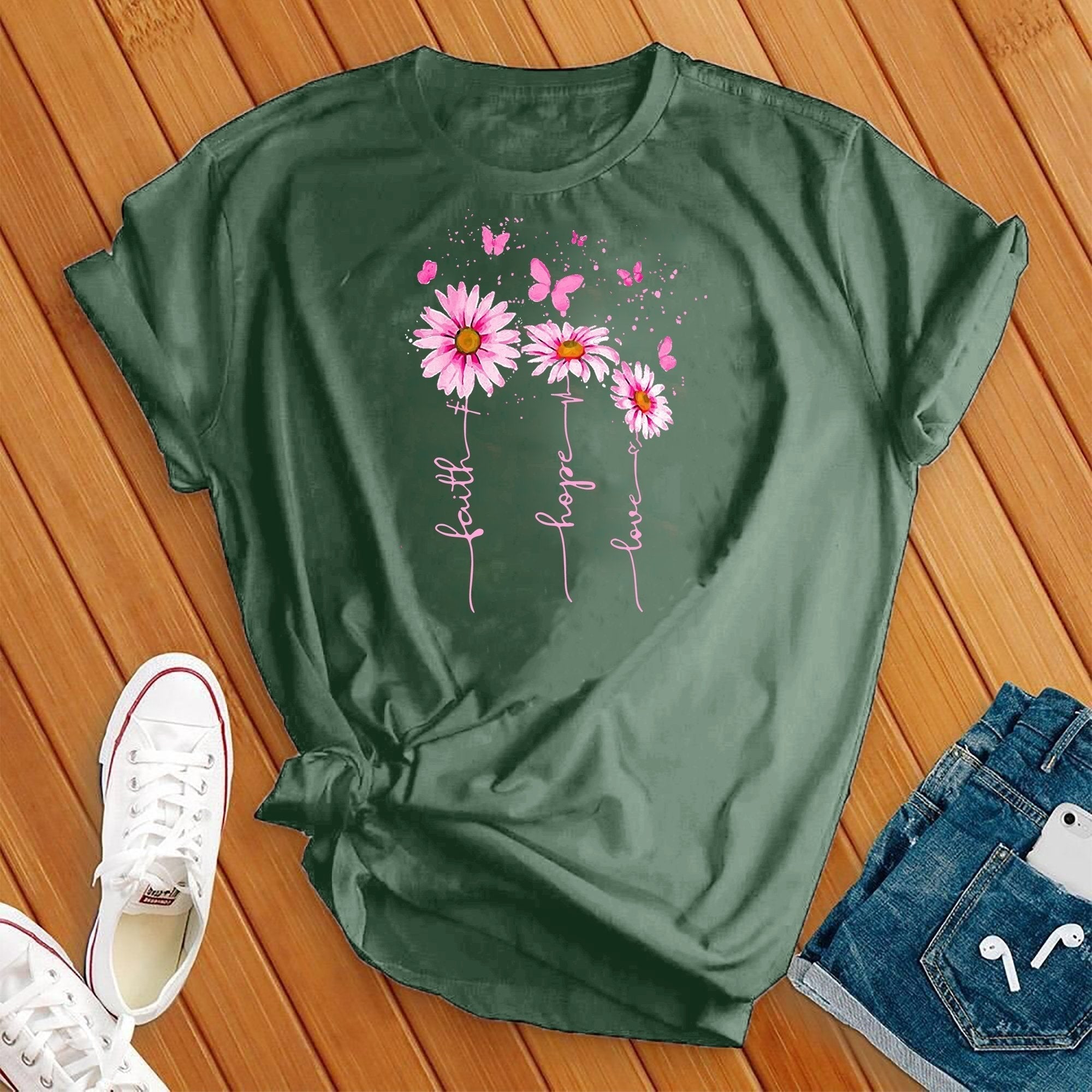 Neon Faith Hope Love Flower Tee - Love Tees