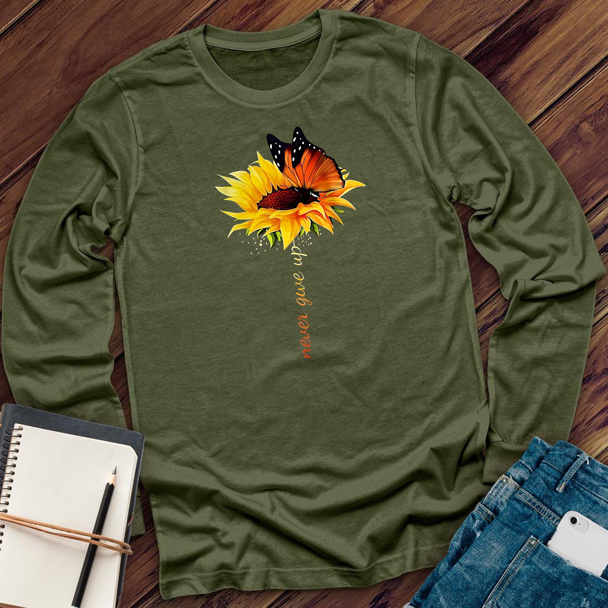 Never Give Up Flower Long Sleeve - Love Tees