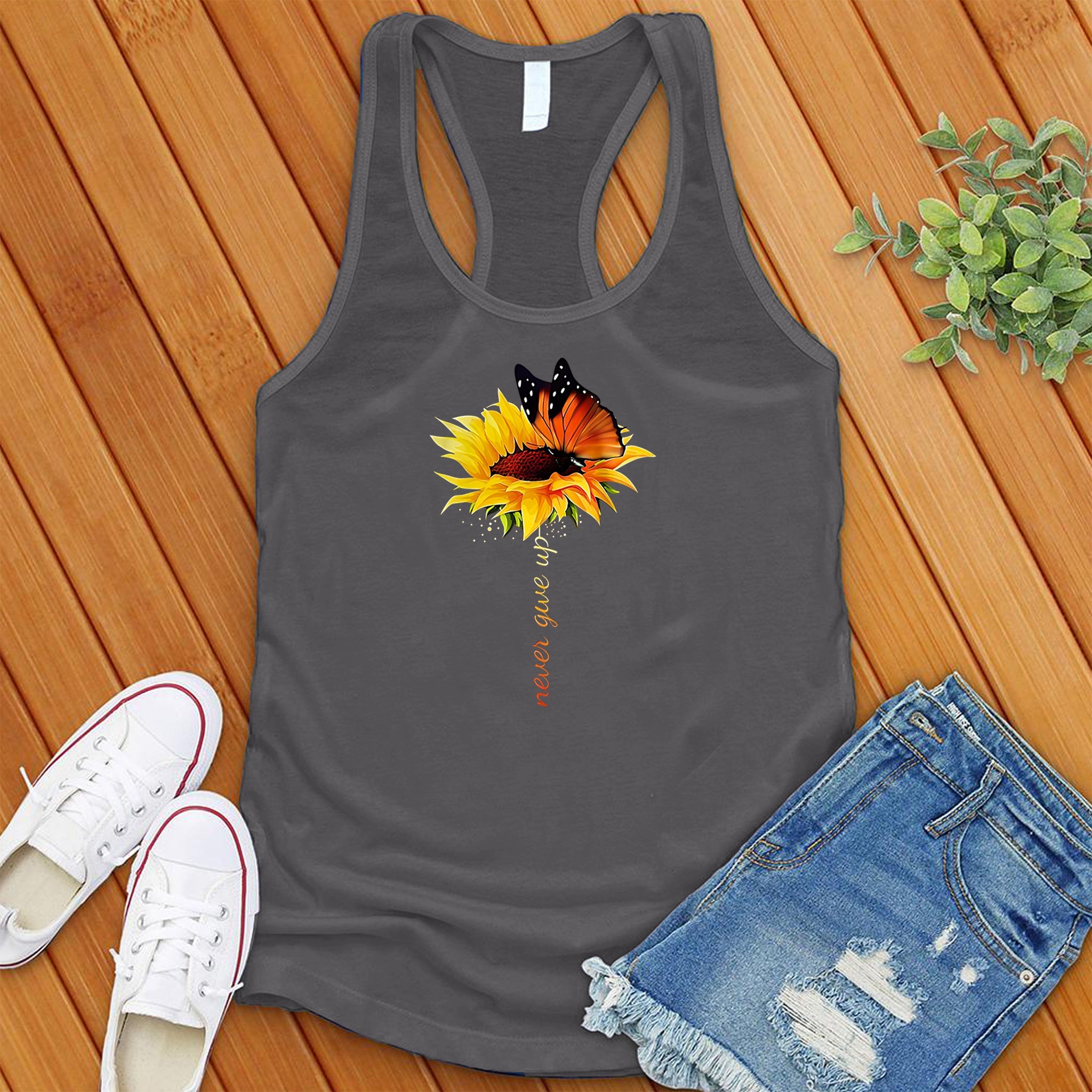 Never Give Up Flower Women's Tank Top - Love Tees