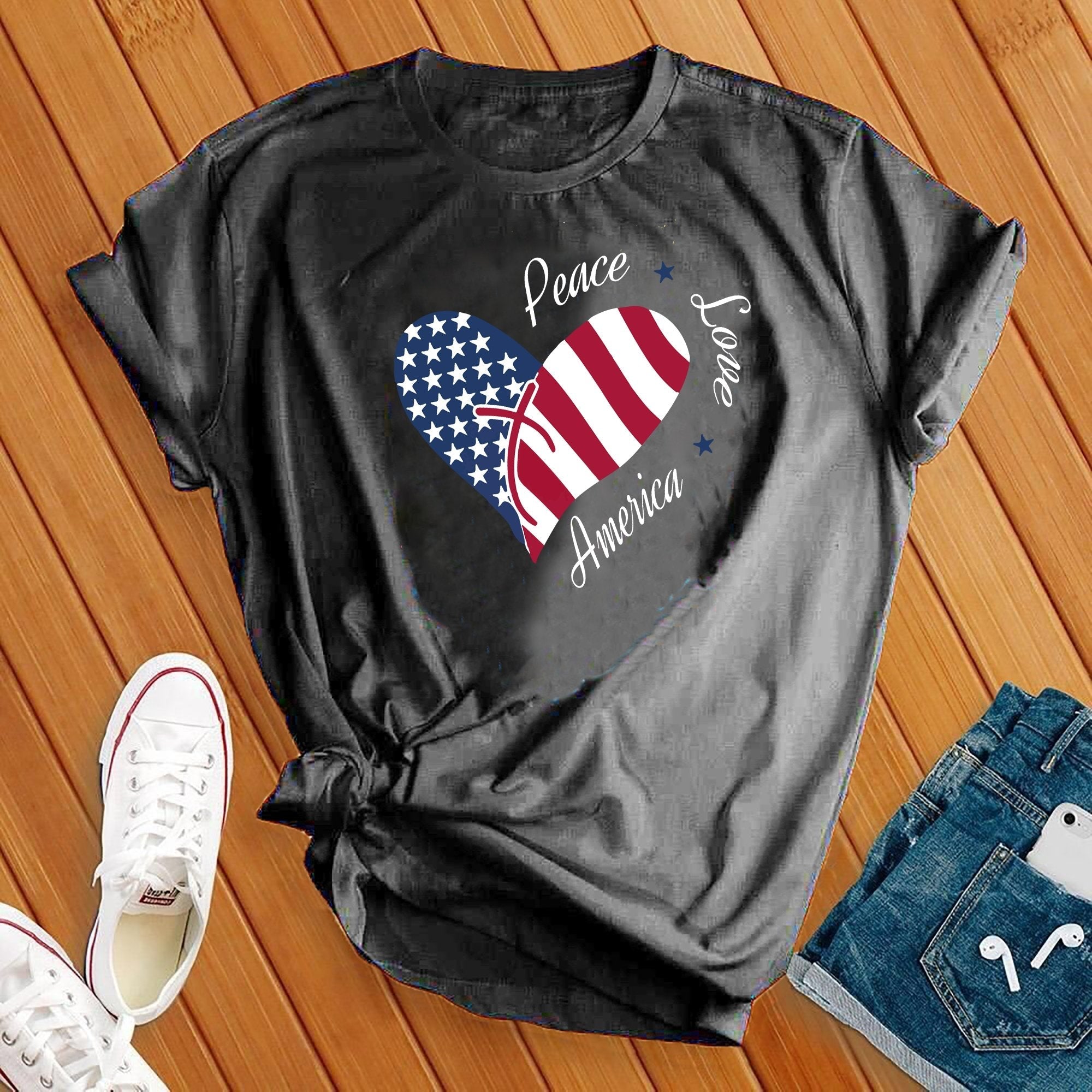 Peace Love America Heart 4th of July Tee - Love Tees