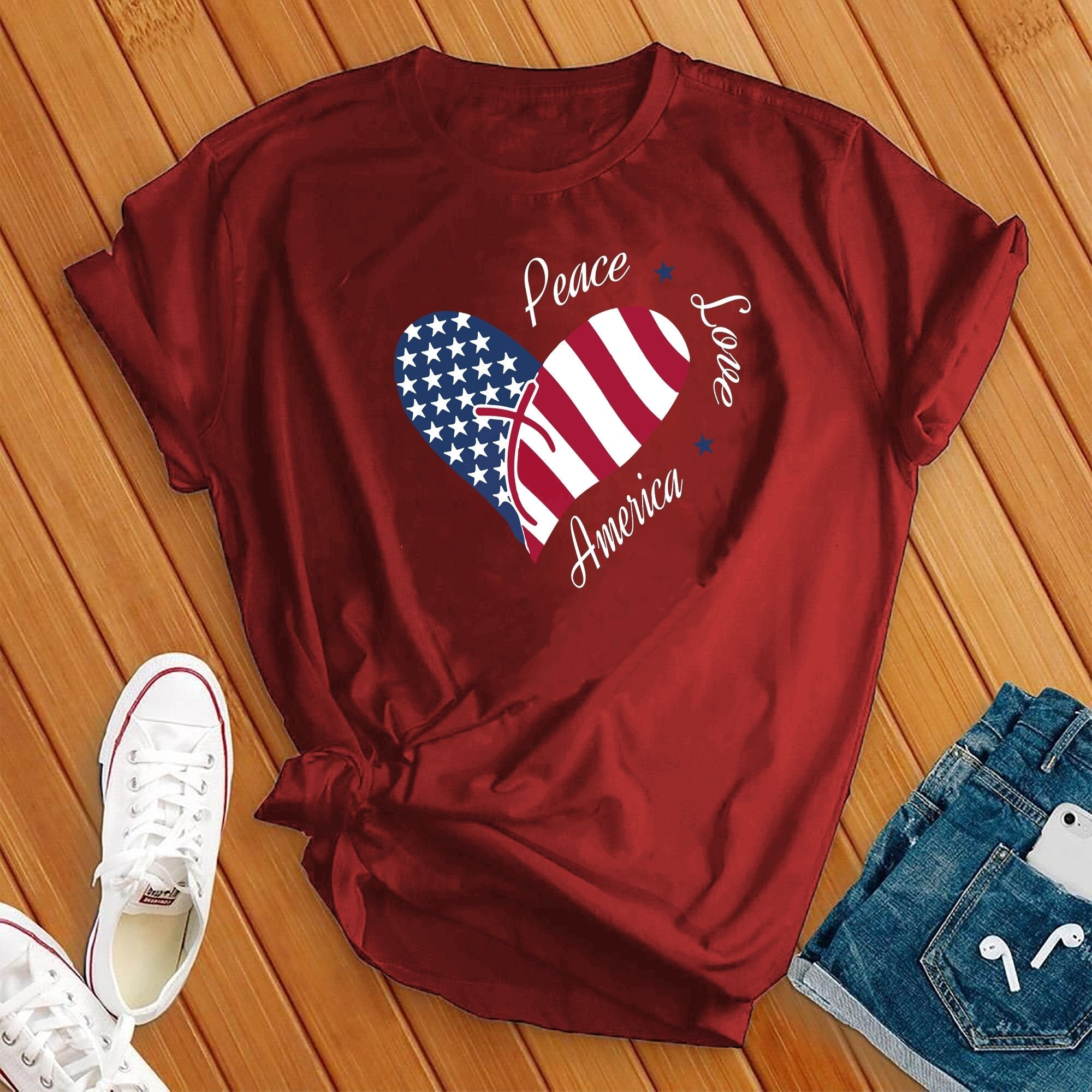 Peace Love America Heart 4th of July Tee - Love Tees