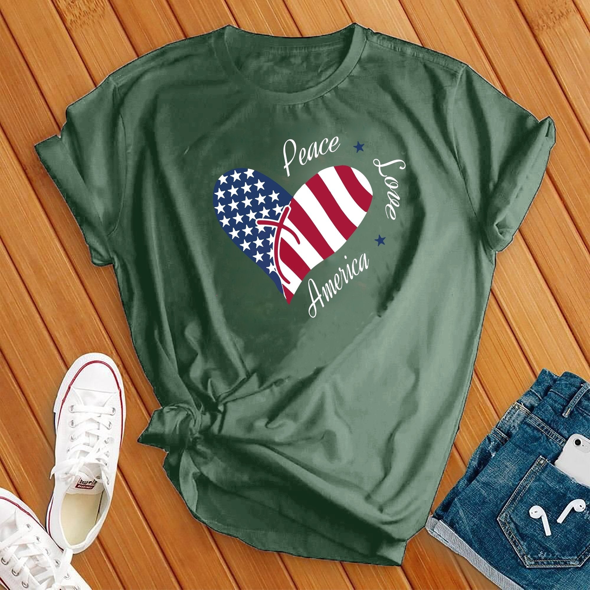 Peace Love America Heart 4th of July Tee - Love Tees