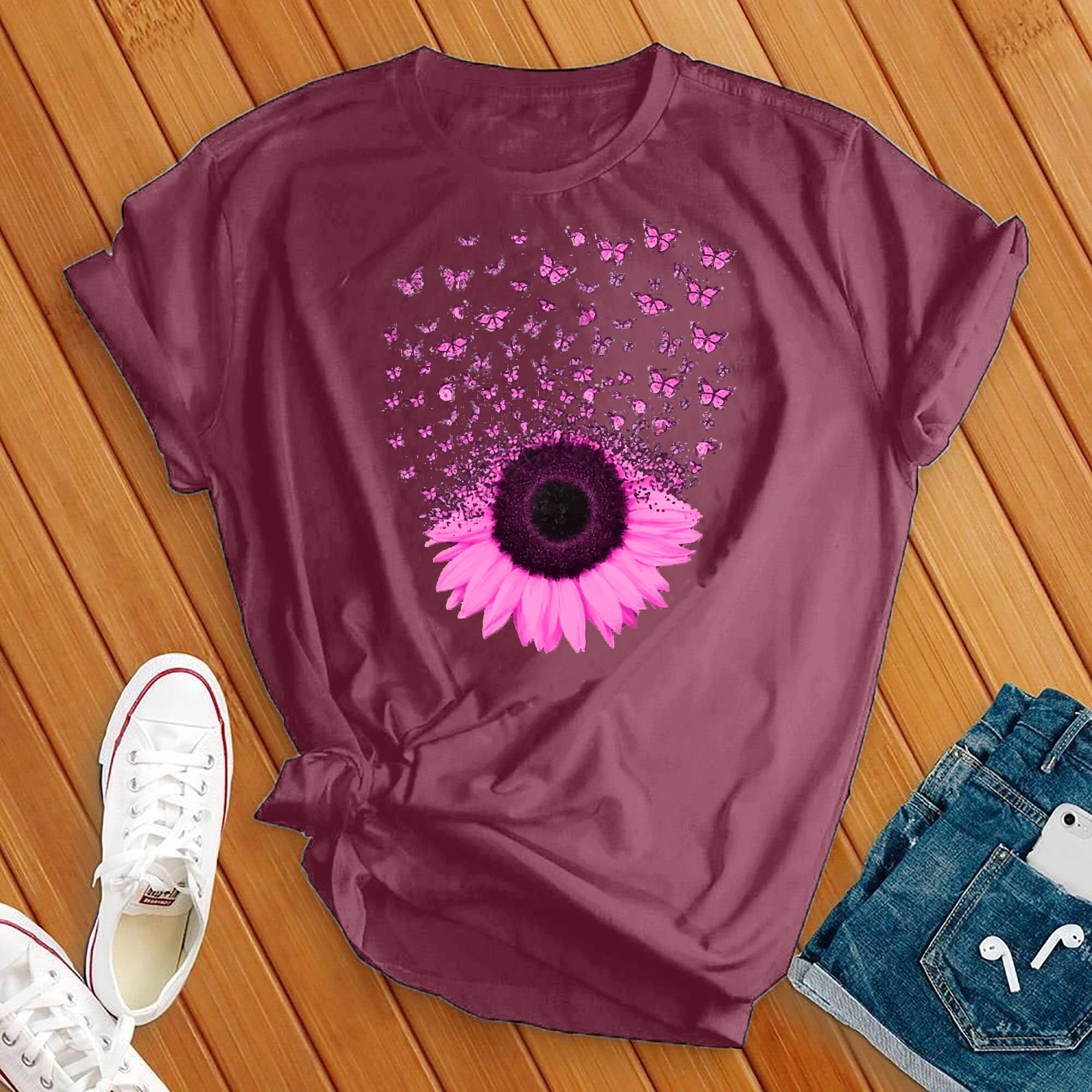 Pink Butterfly Sunflower Tee - Love Tees