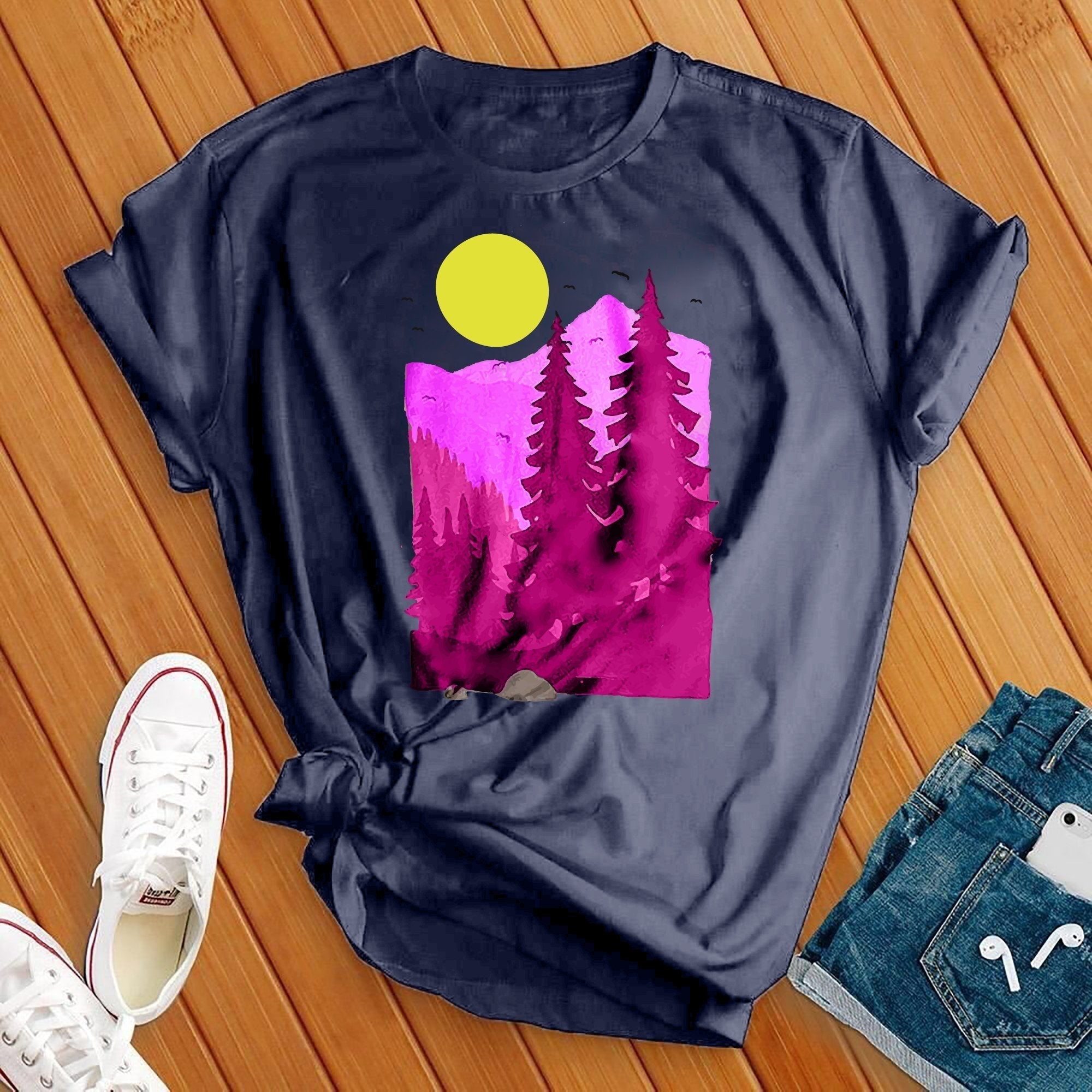 Pink Forest And Moon Tee - Love Tees