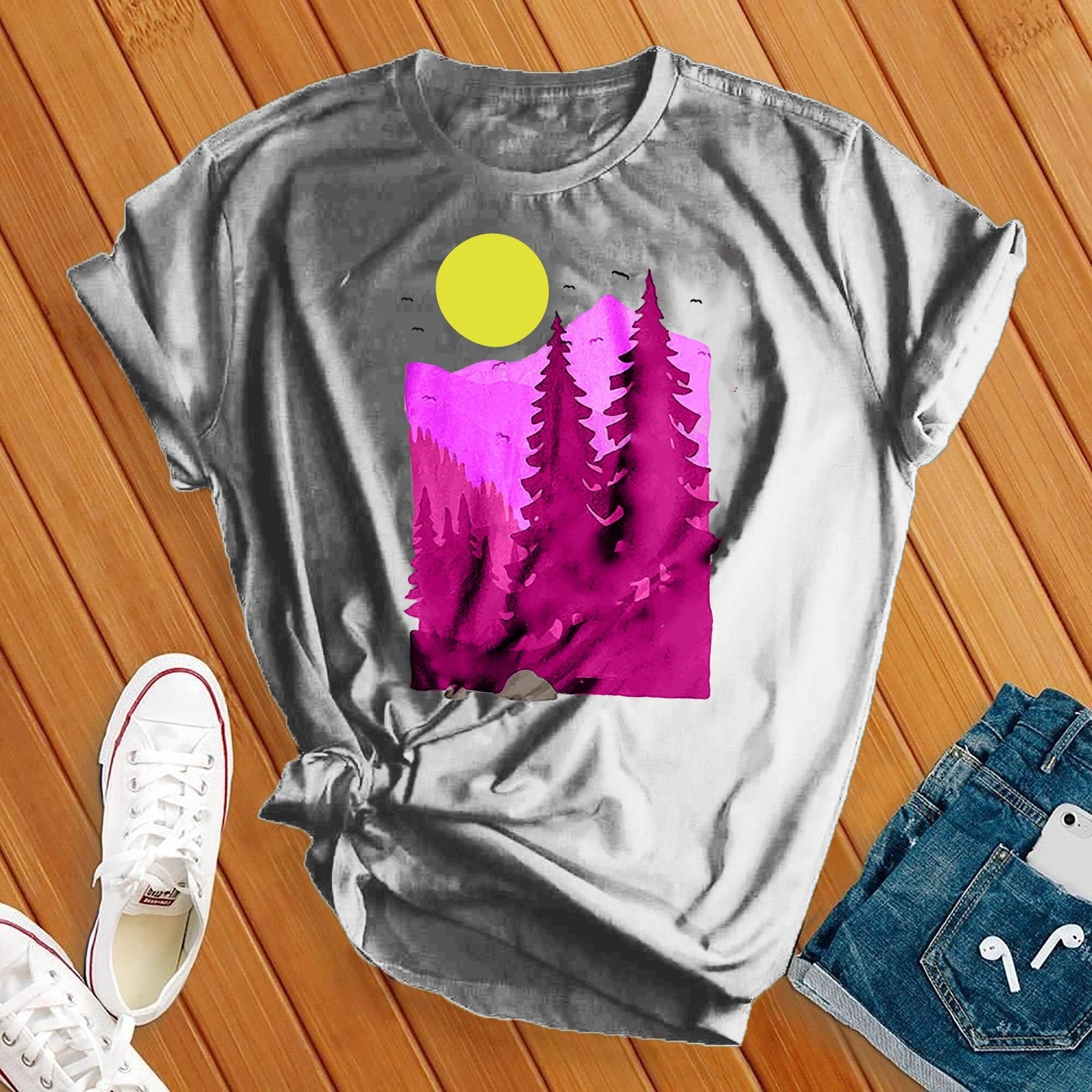 Pink Forest And Moon Tee - Love Tees