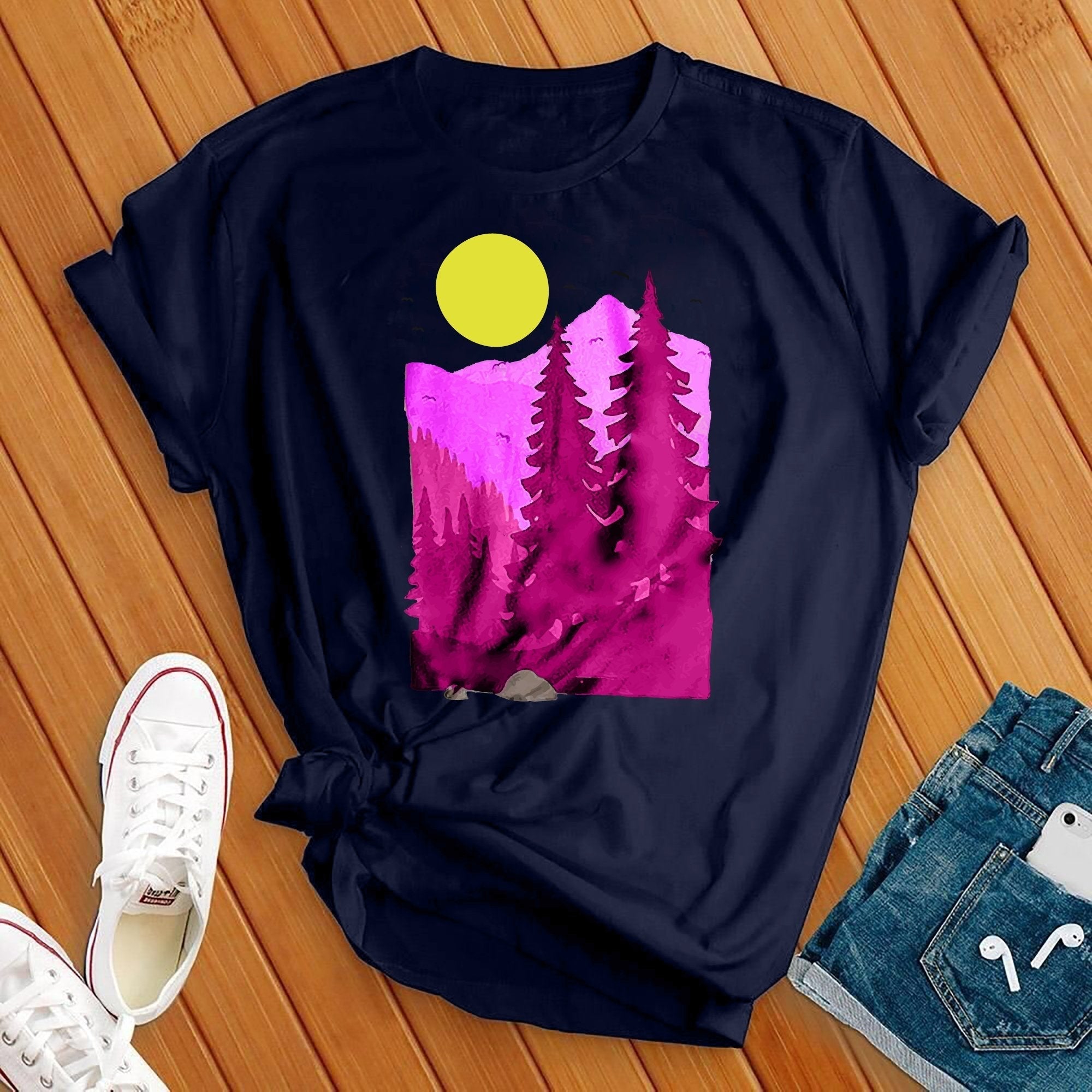 Pink Forest And Moon Tee - Love Tees