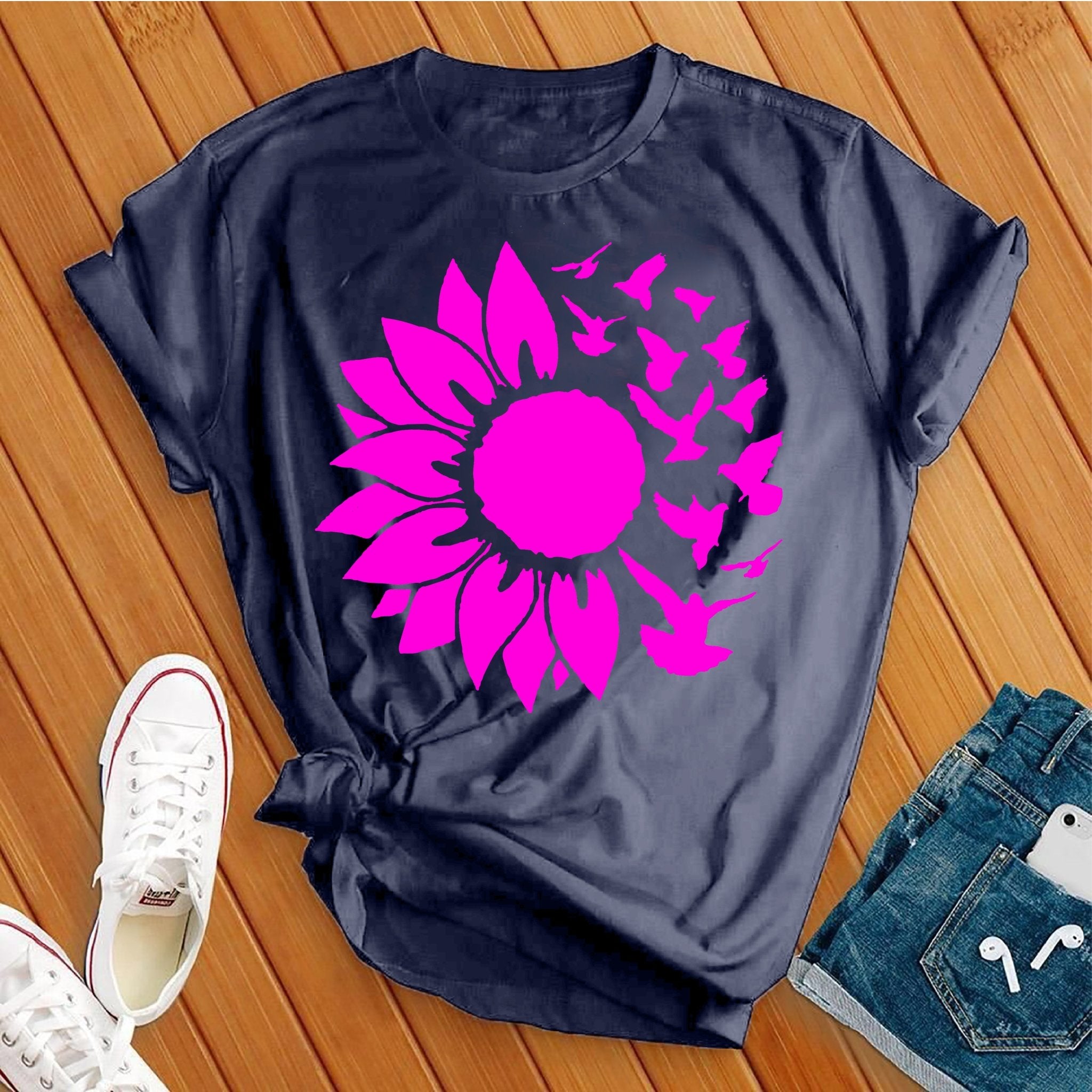 Pink Sunflower Birds Tee - Love Tees