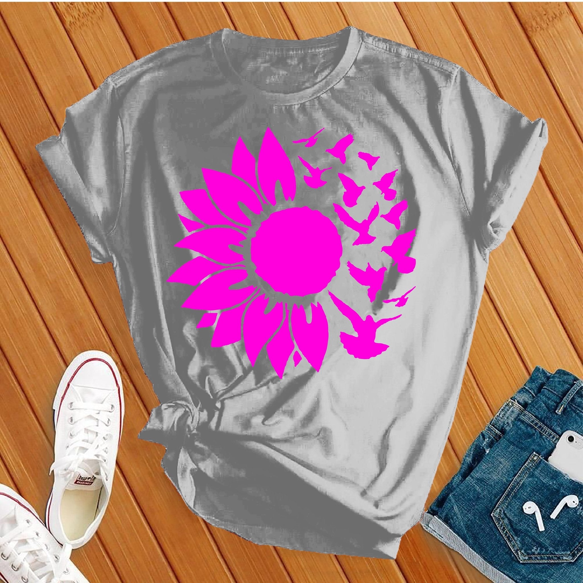 Pink Sunflower Birds Tee - Love Tees