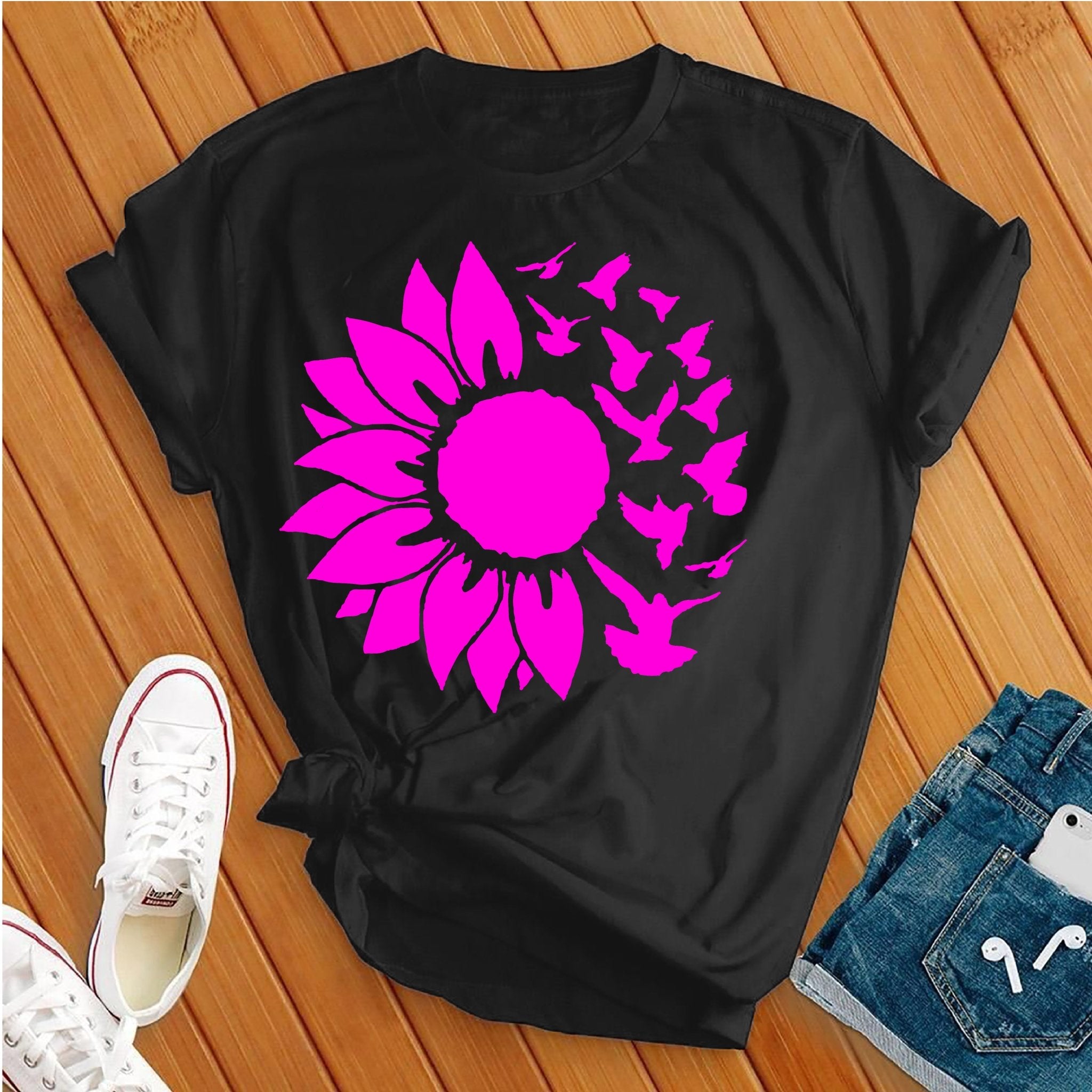 Pink Sunflower Birds Tee - Love Tees