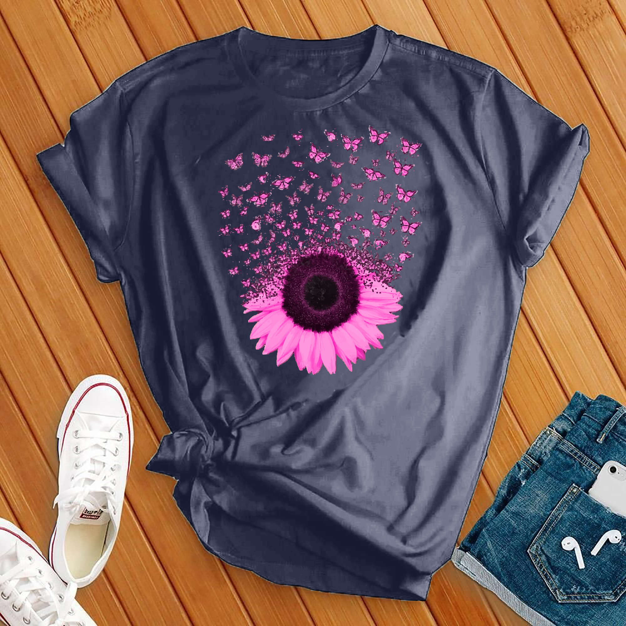 Pink Butterfly Sunflower Tee