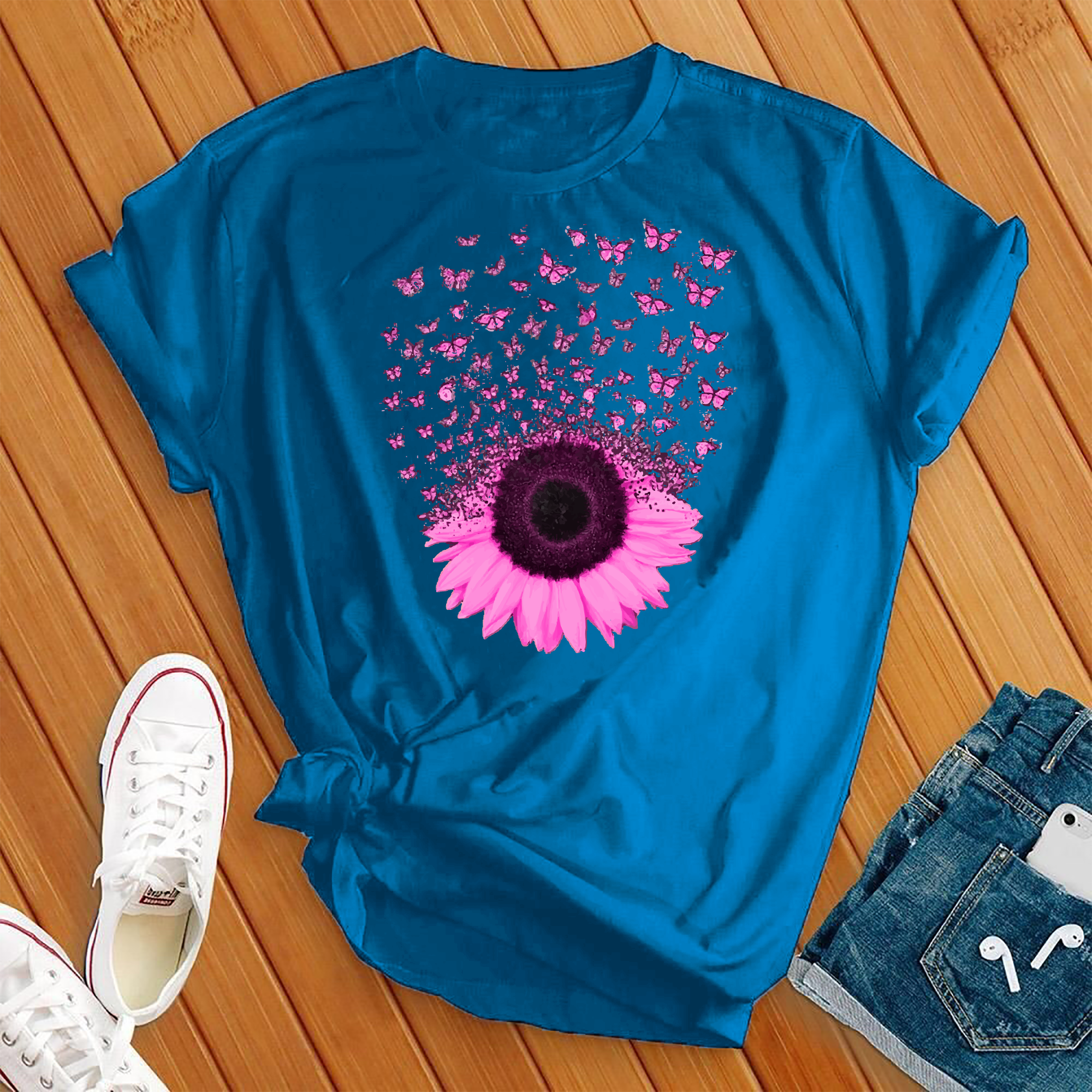 Pink Butterfly Sunflower Tee